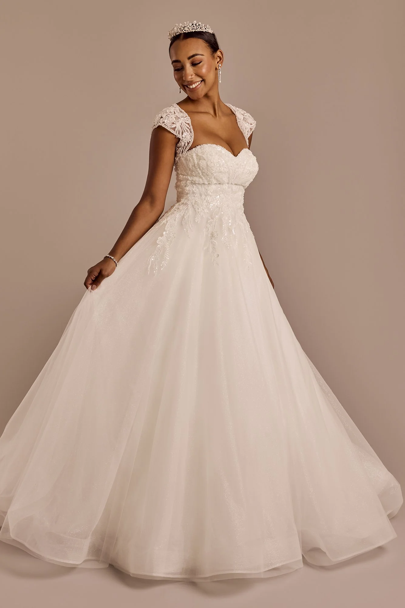 Lace Applique Ball Gown with Removable Sleeves - Image 3