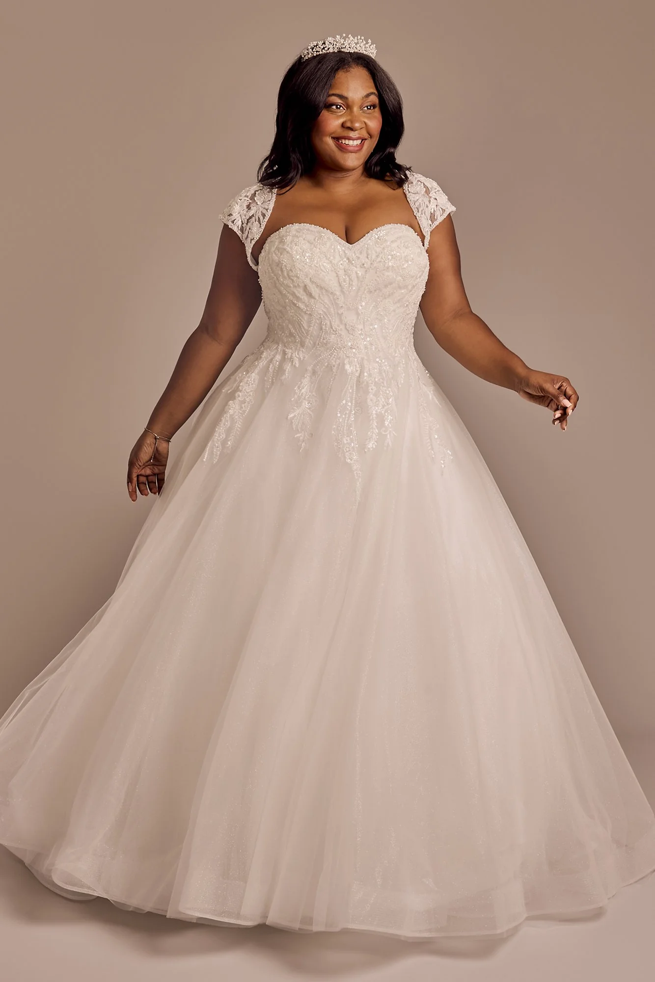 Lace Applique Ball Gown with Removable Sleeves - Image 4