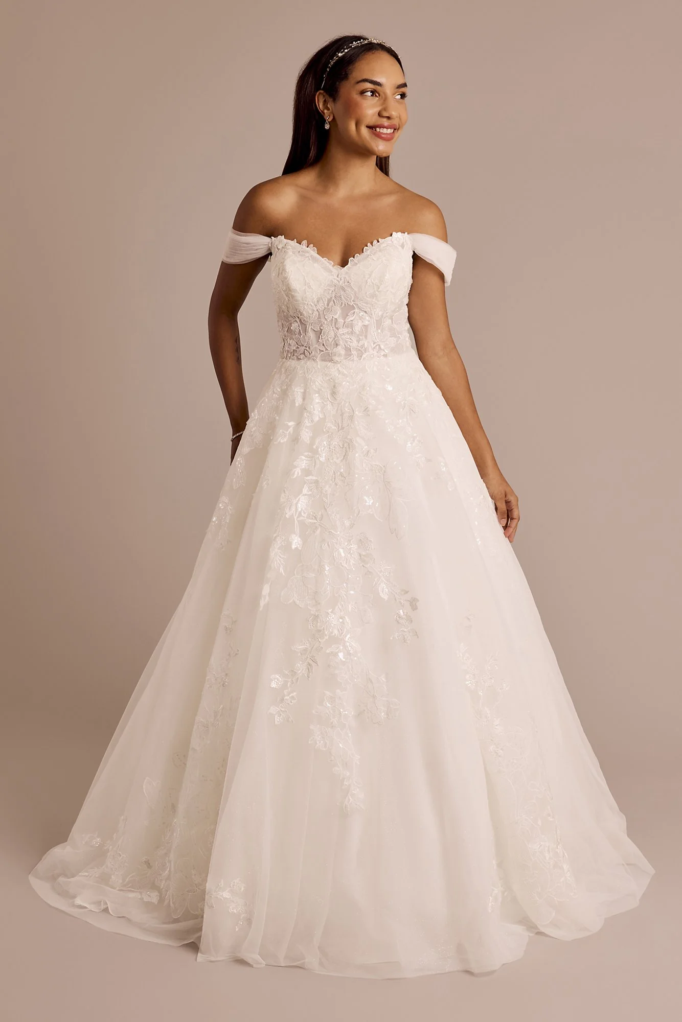 Lace Applique Ball Gown with Swag Sleeves - Image 4
