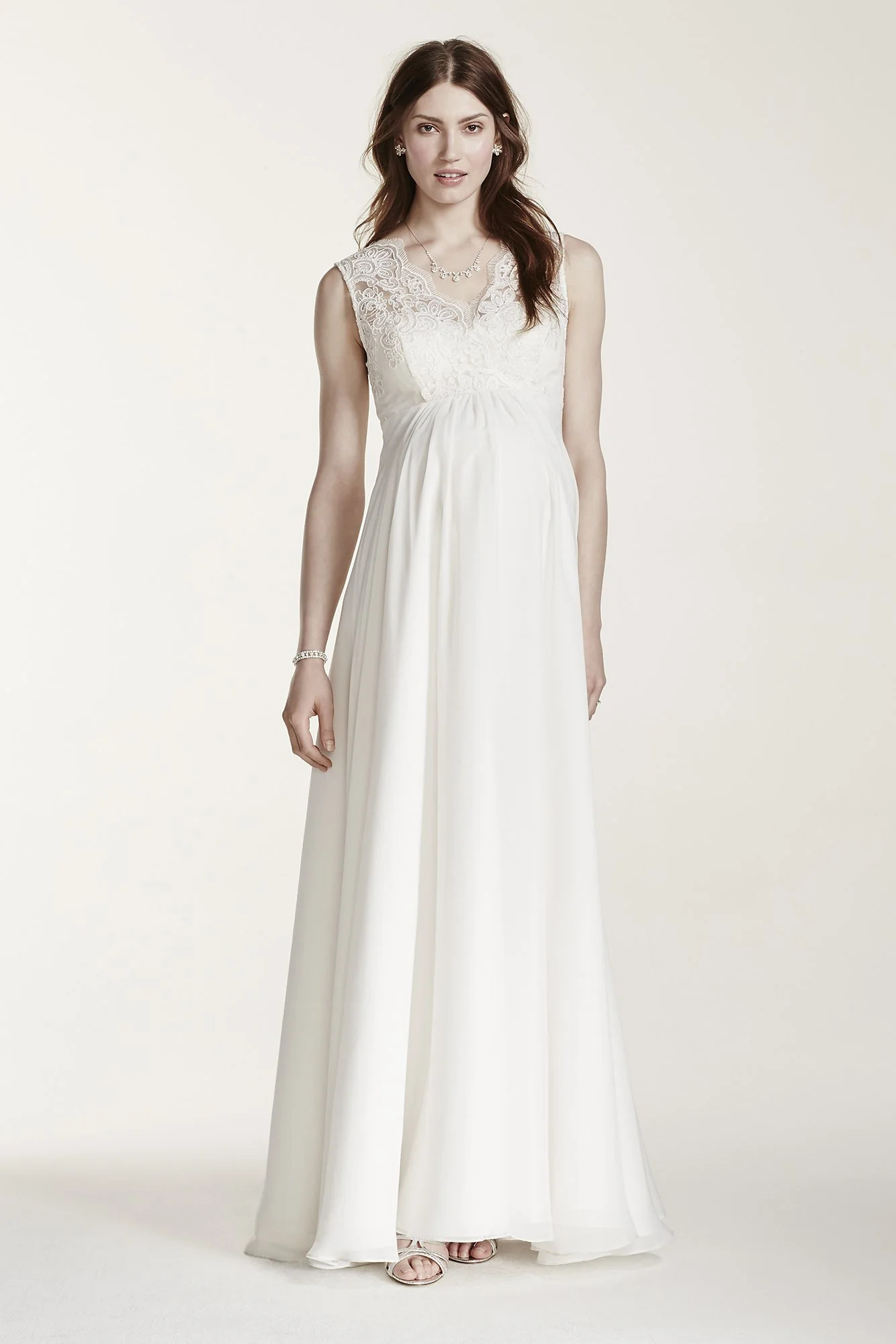 Lace Applique Bodice Empire Waist Maternity Gown - Image 2