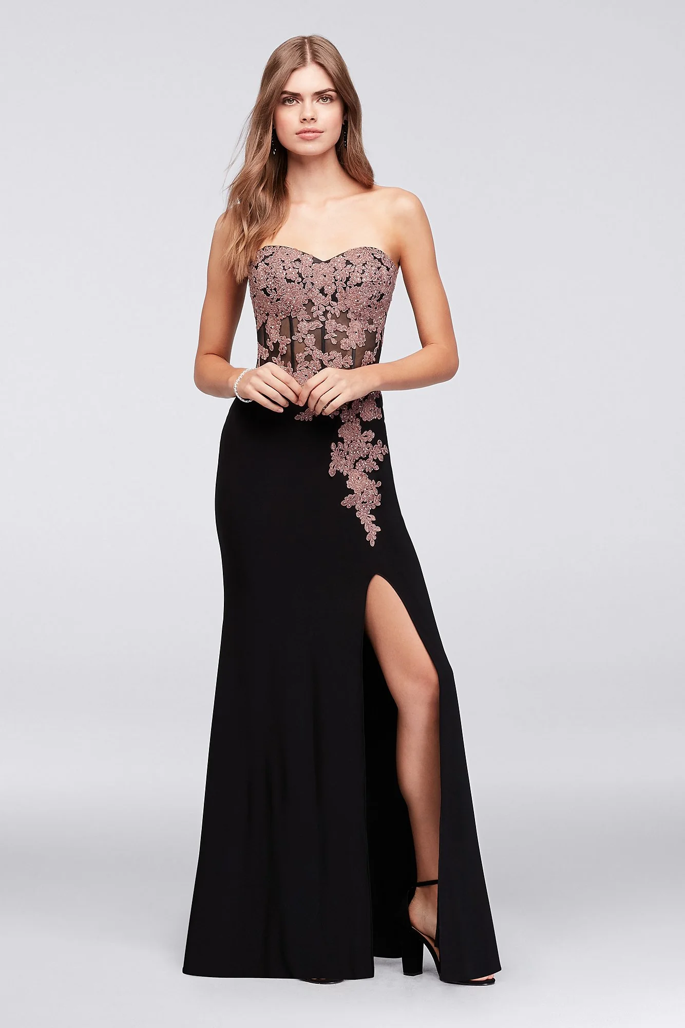 Lace Applique Corset Bodice Jersey Sheath Gown - Image 2