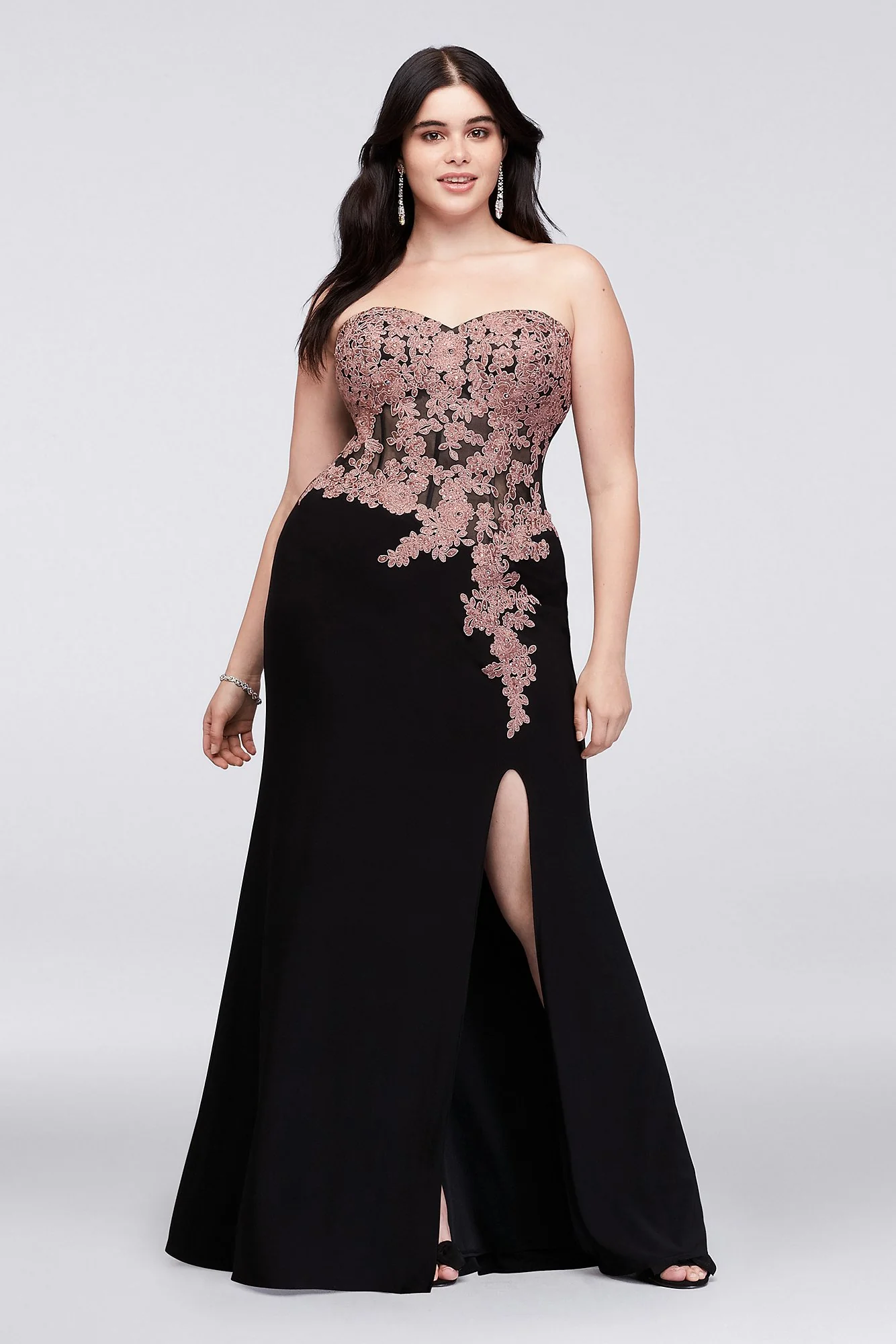 Lace Applique Corset Bodice Jersey Sheath Gown - Image 3