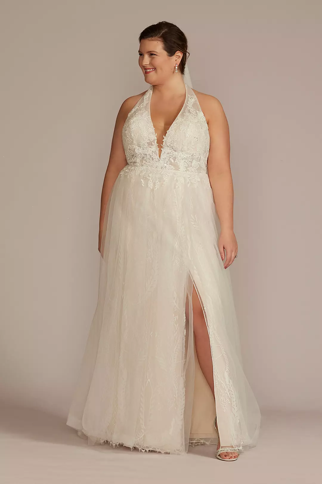 Lace Applique Halter A-Line Wedding Dress - Image 21