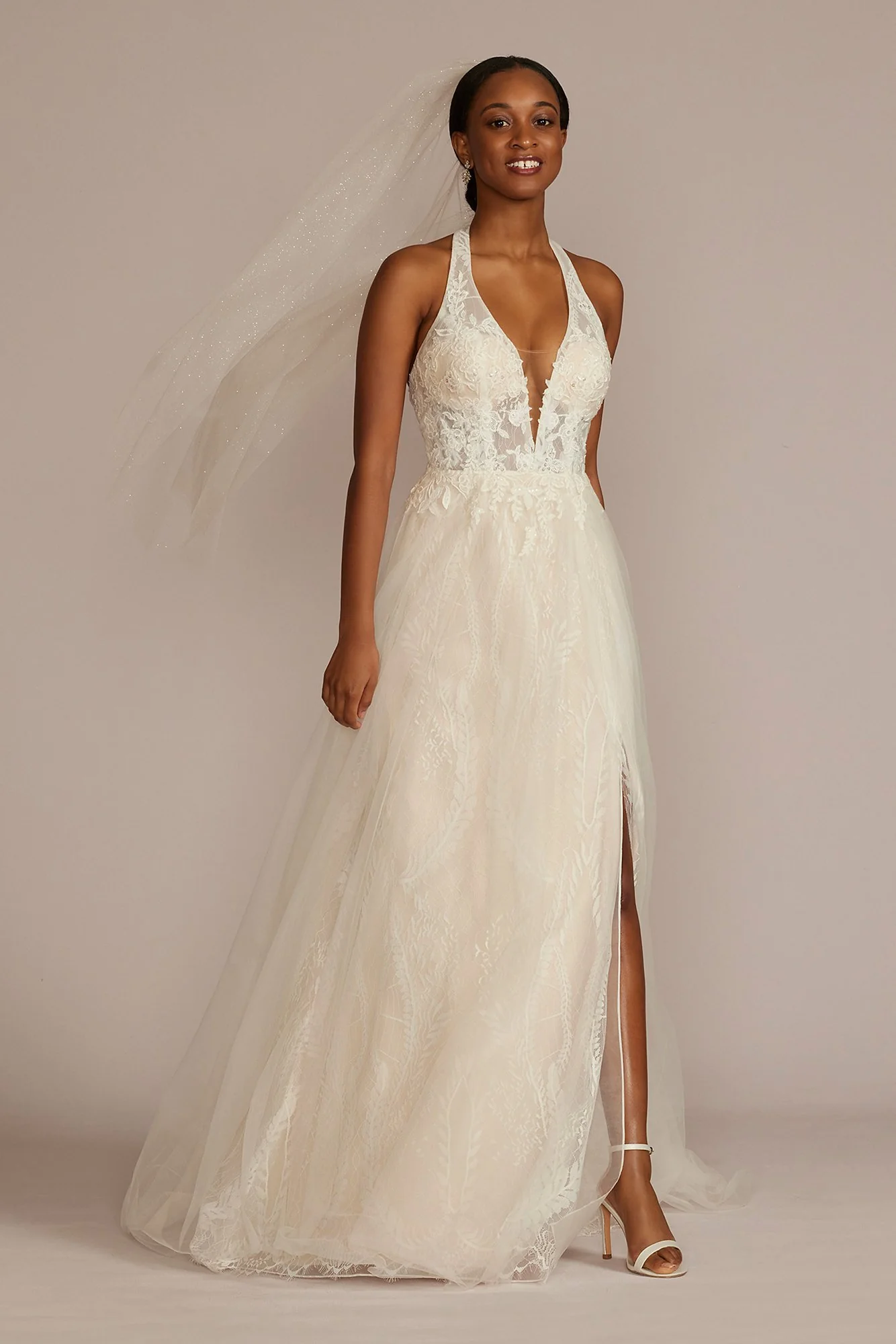 Lace Applique Halter A-Line Wedding Dress - Image 4