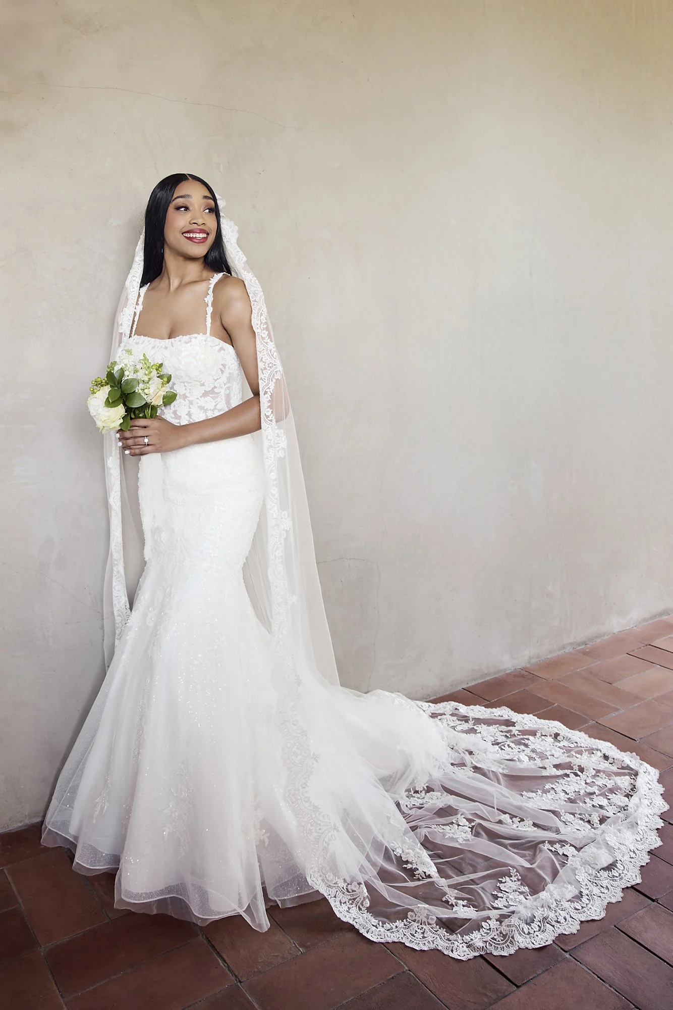 Lace Applique Illusion Bodice Mermaid Wedding Gown