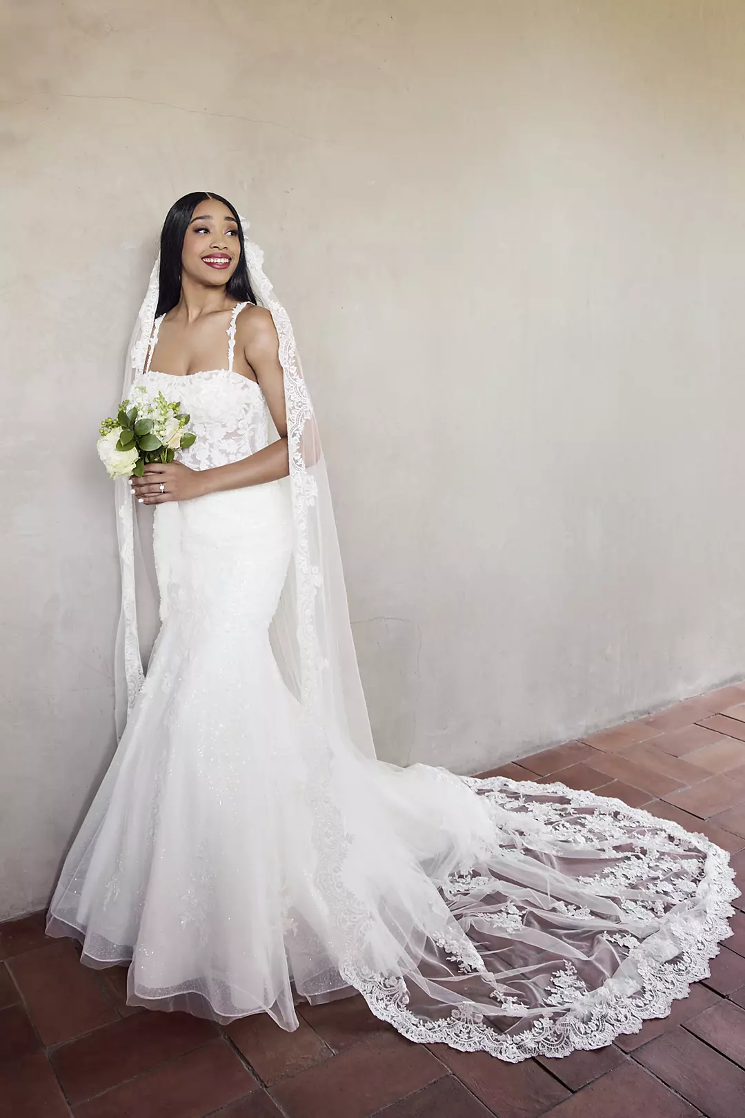 Lace Applique Illusion Bodice Mermaid Wedding Gown - Image 2