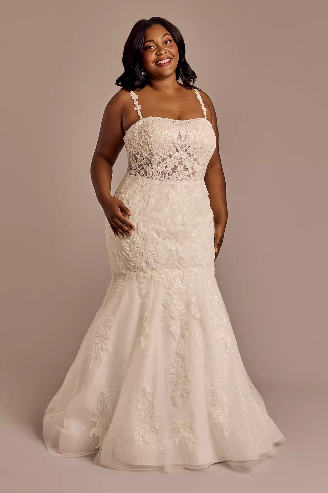 Lace Applique Illusion Bodice Mermaid Wedding Gown - Image 5