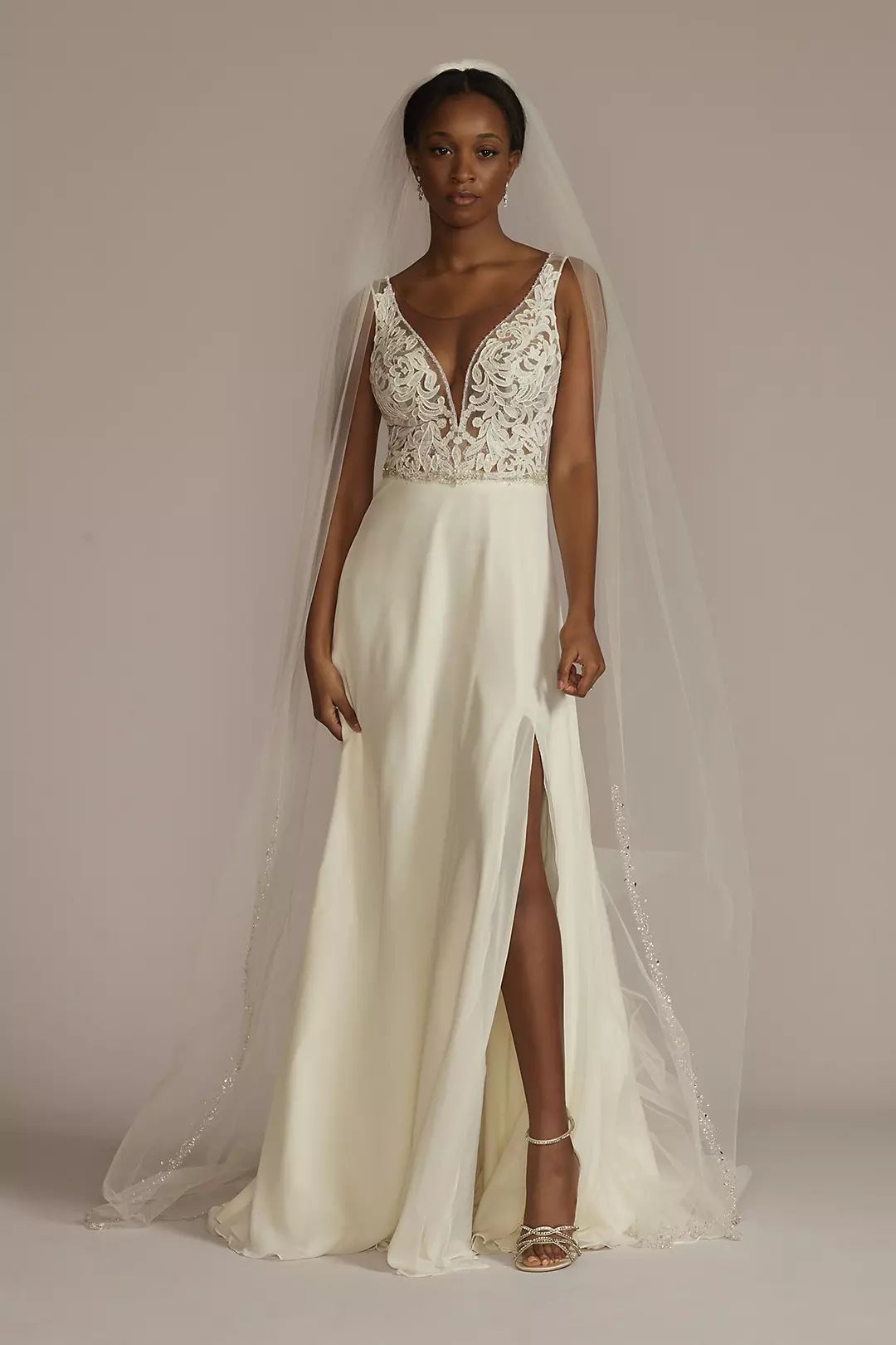 Applique Illusion Chiffon Wedding Dress - Image 24