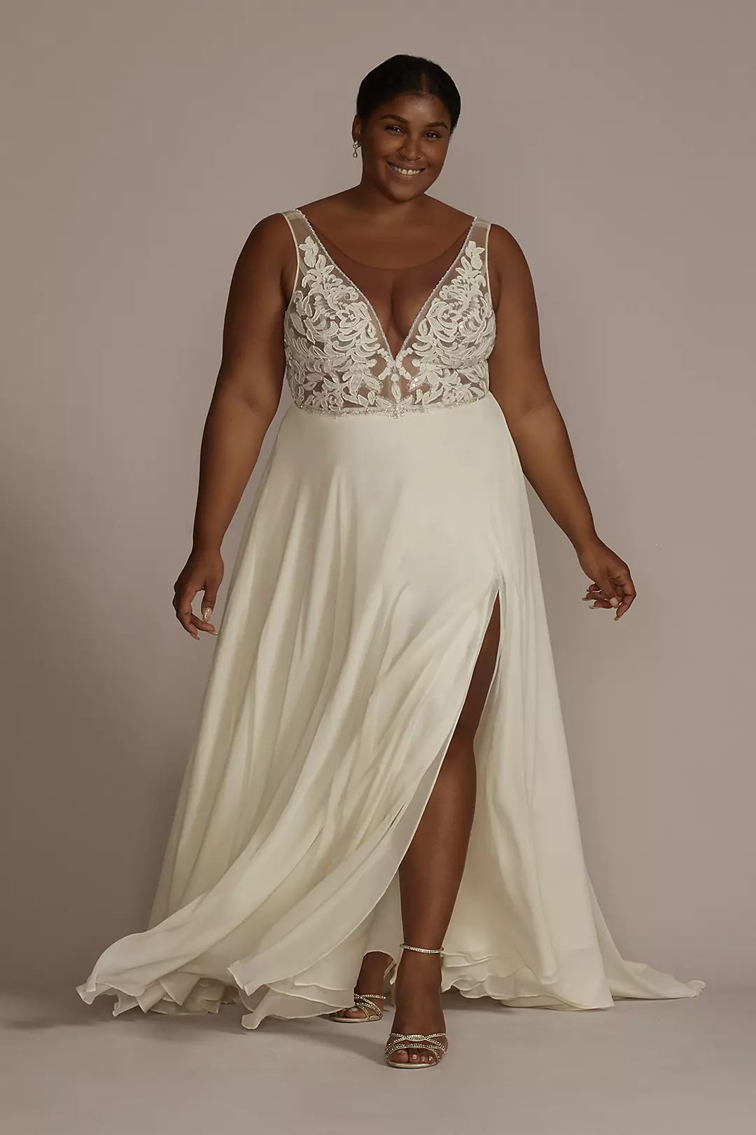 Applique Illusion Chiffon Wedding Dress - Image 43