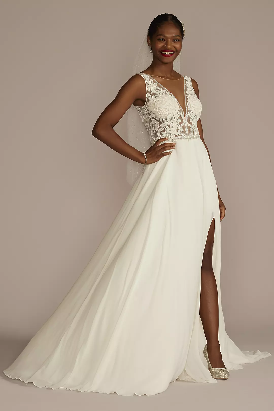 Applique Illusion Chiffon Wedding Dress - Image 6