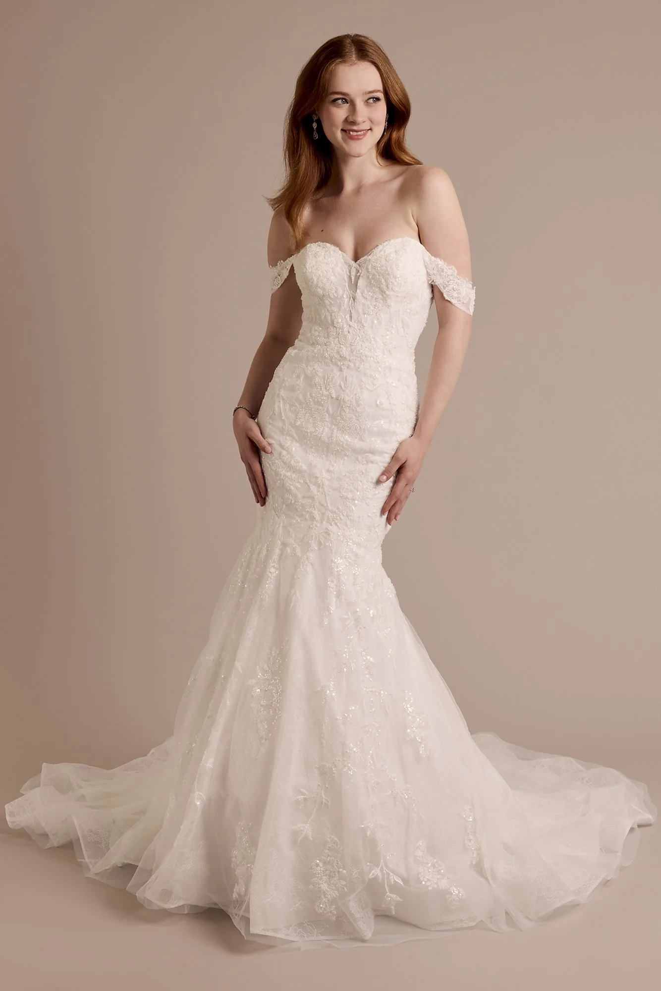 Lace Applique Mermaid Gown with Swag Sleeves - Image 3