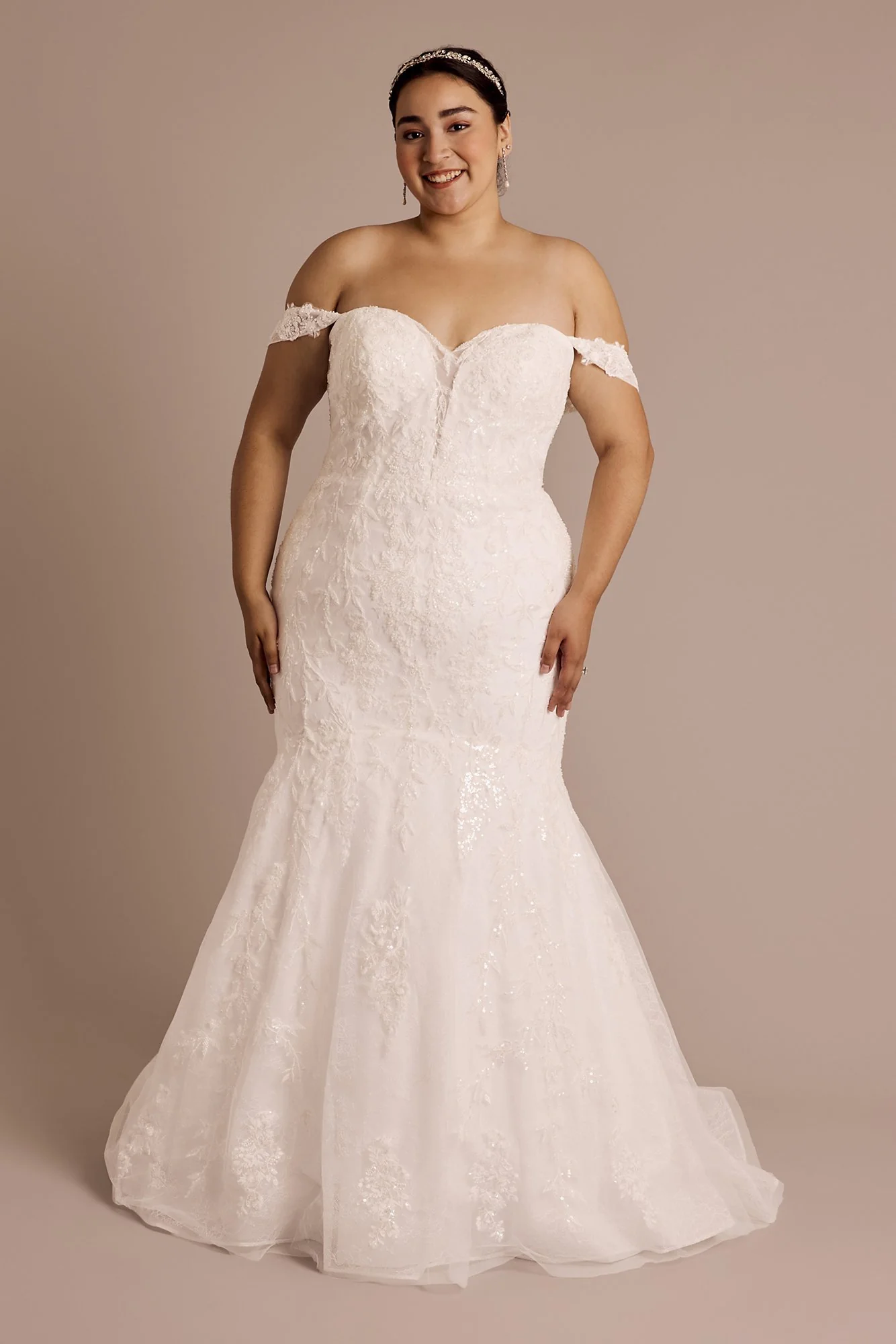 Lace Applique Mermaid Gown with Swag Sleeves - Image 5