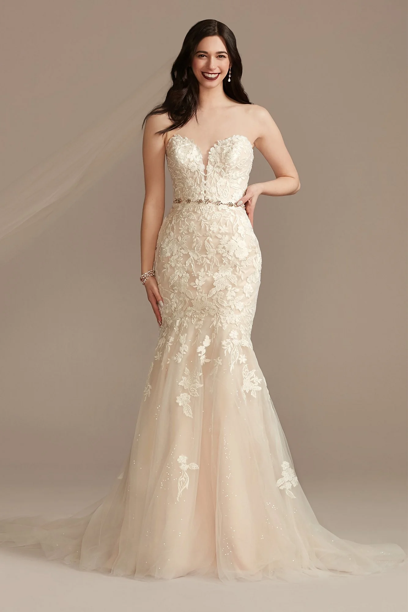 Lace Applique Mermaid Strapless Wedding Dress - Image 11