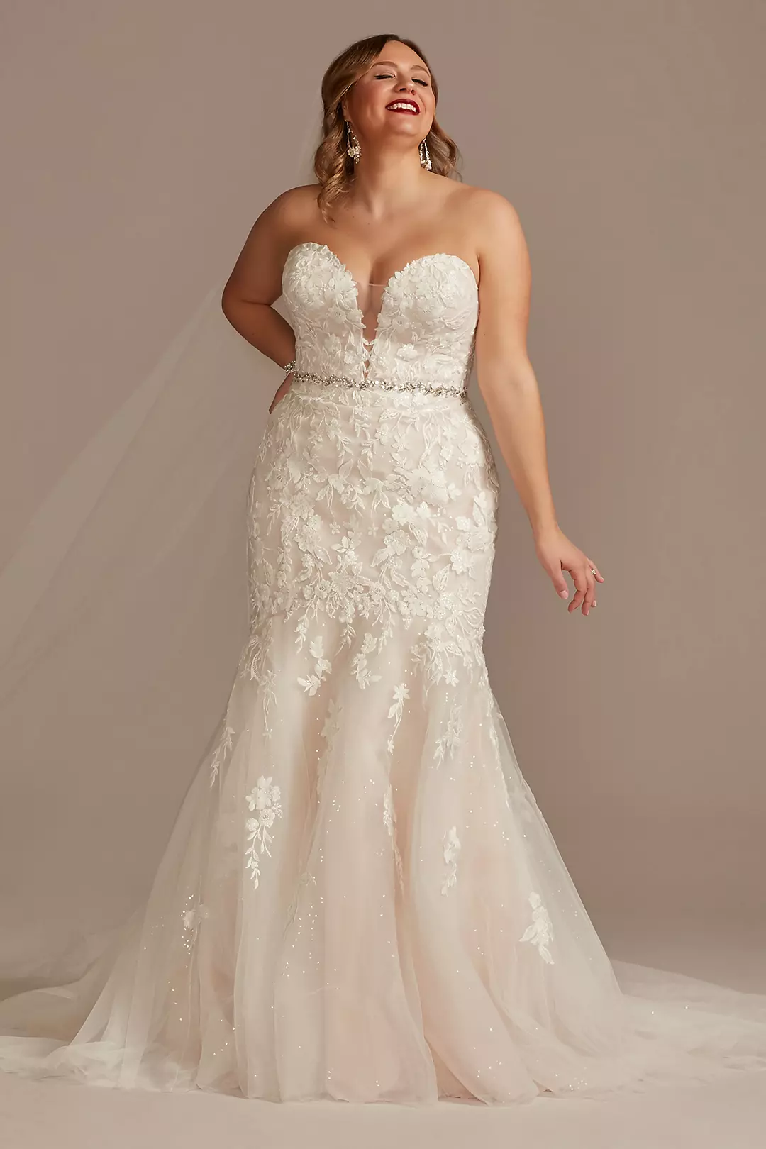 Lace Applique Mermaid Strapless Wedding Dress - Image 18