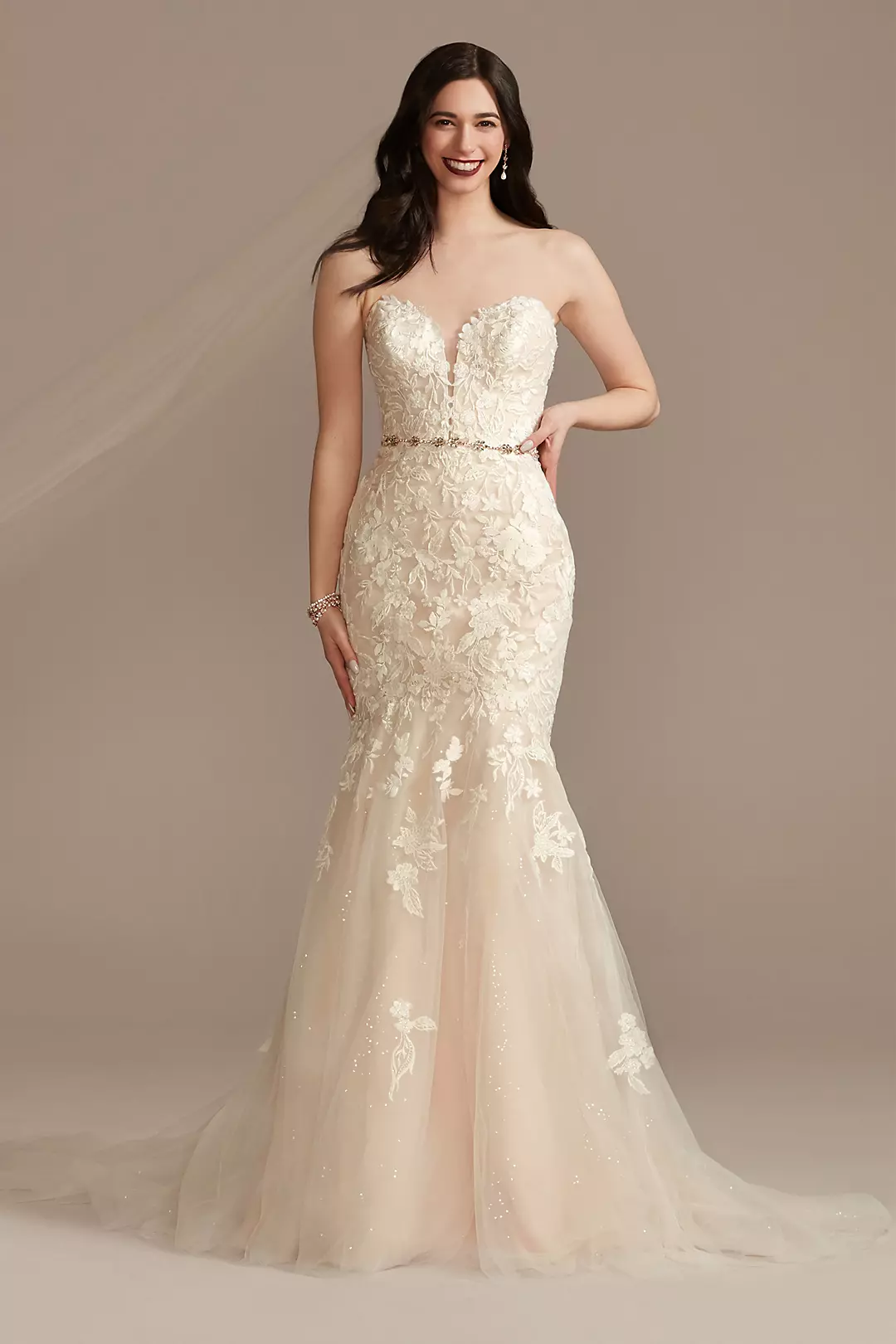 Lace Applique Mermaid Strapless Wedding Dress - Image 26