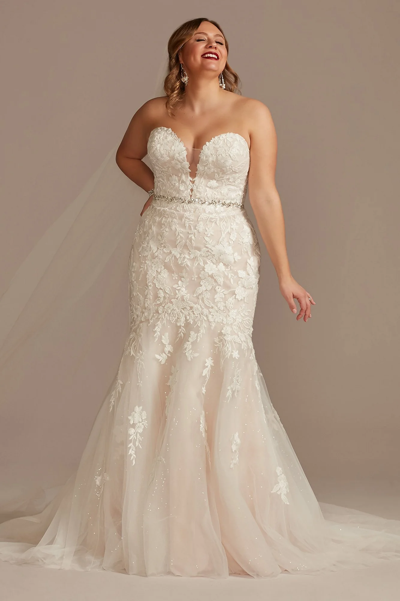 Lace Applique Mermaid Strapless Wedding Dress - Image 3