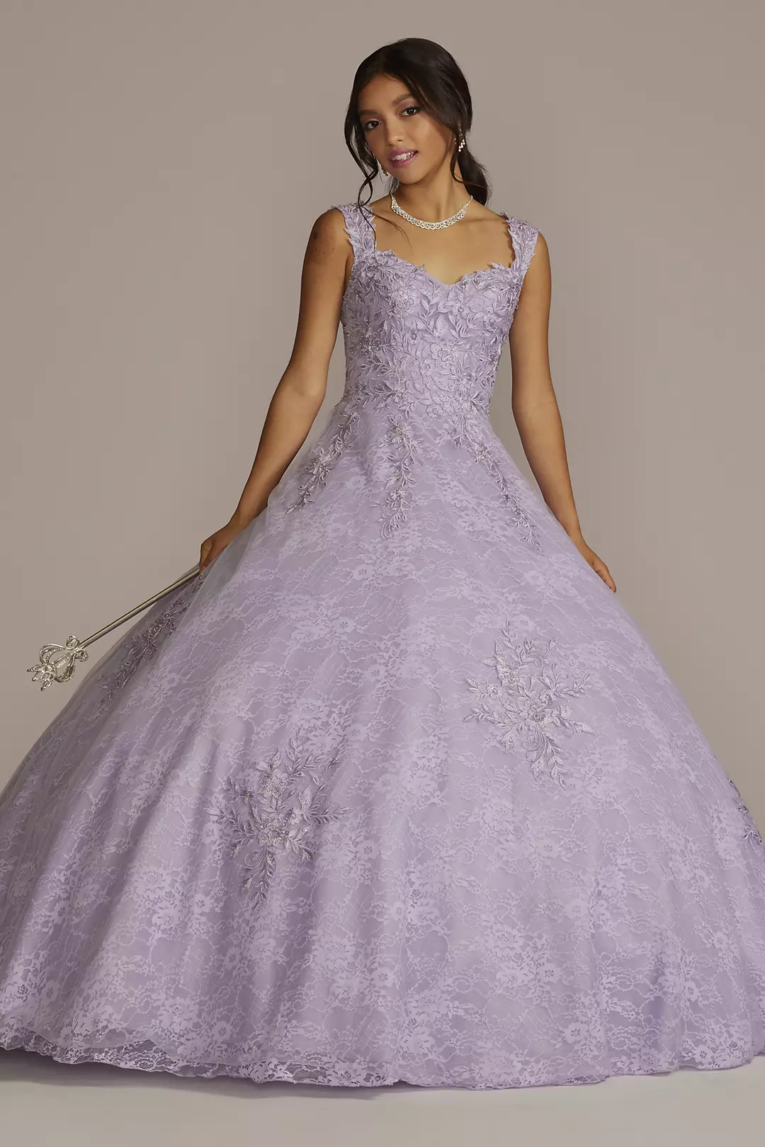 Lace Applique Semi-Cap Sleeve Quince Ball Gown - Image 3