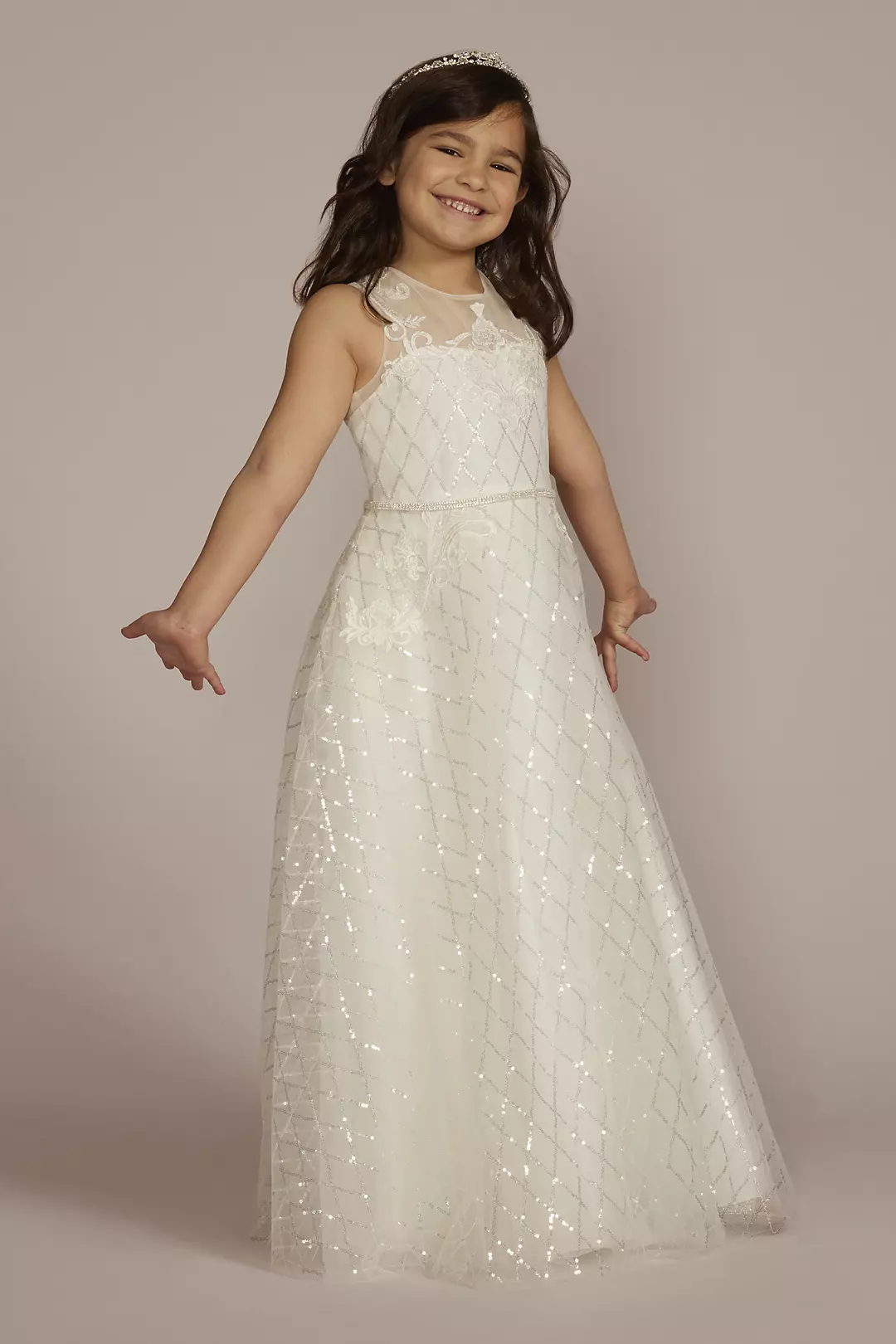 Lace Applique Sequin Tulle Flower Girl Dress
