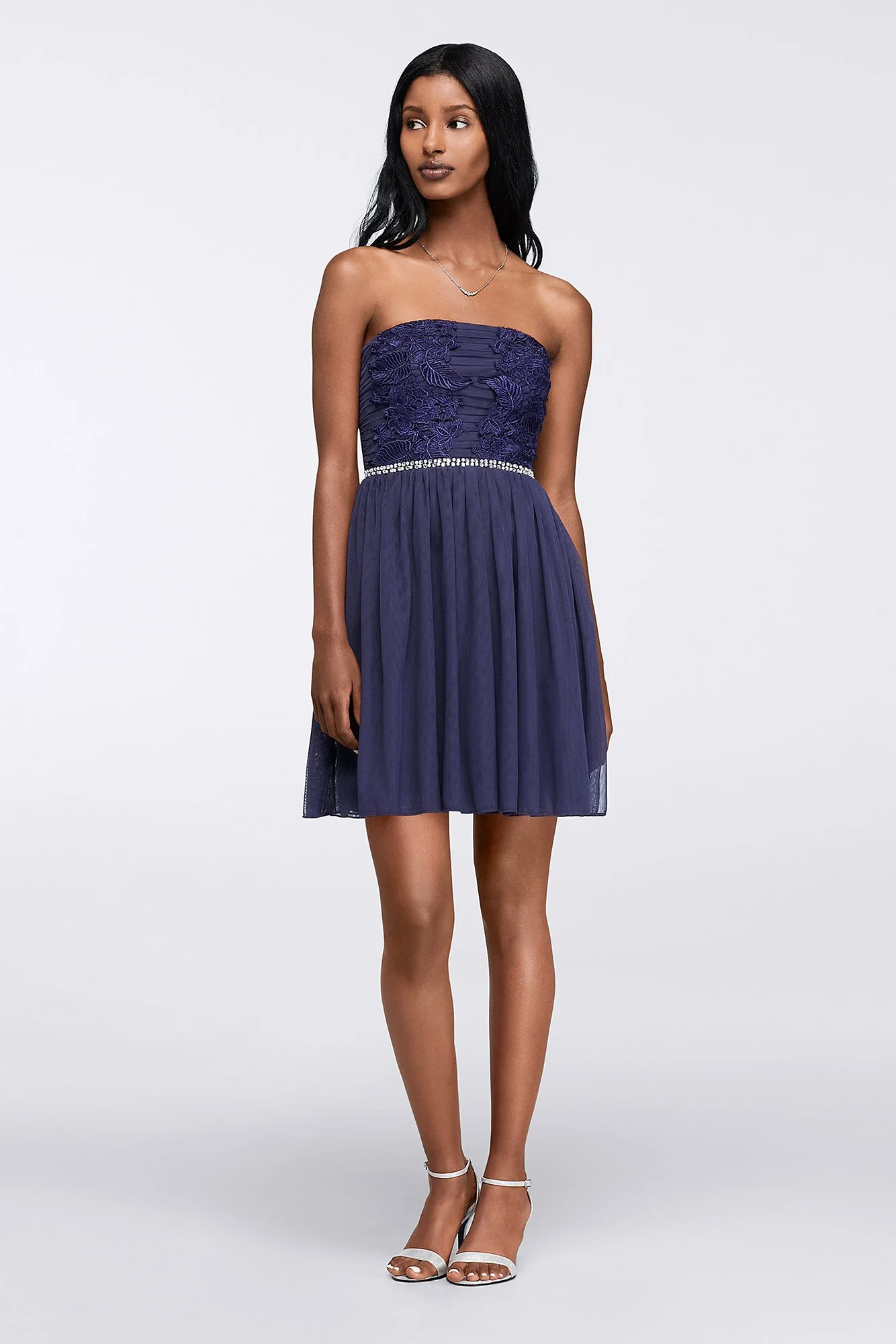 Lace Applique Short Strapless Homecoming Dress - Image 2