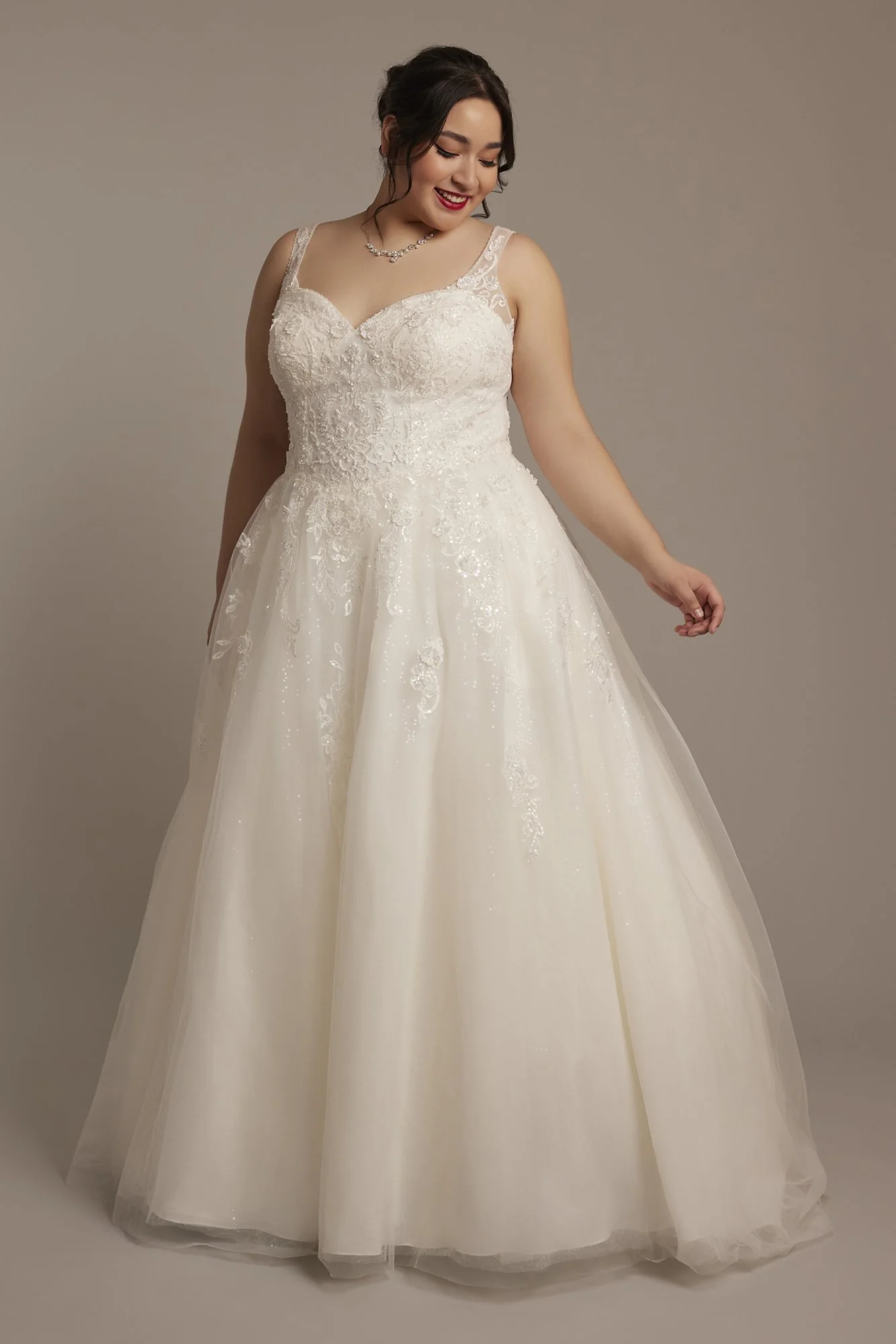 Lace Applique Tank Ball Gown Wedding Dress