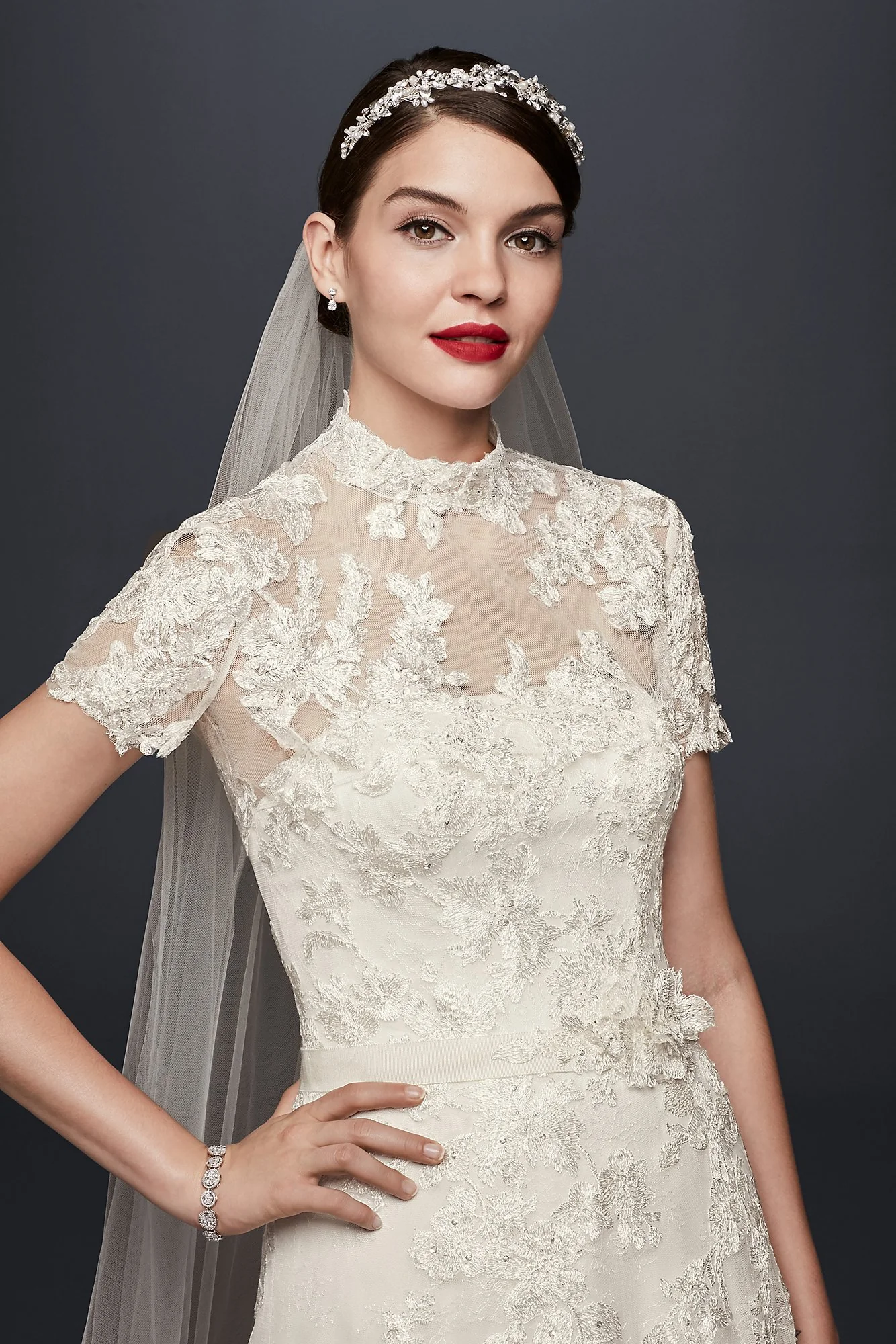 Lace Appliqued A-Line Wedding Dress and Topper - Image 5