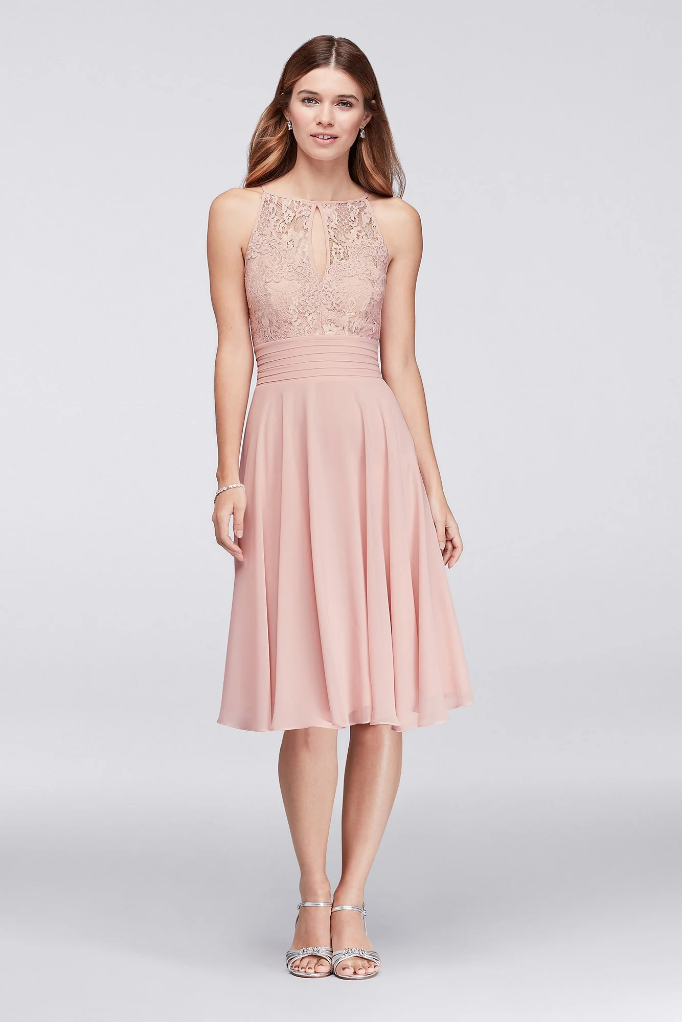 Lace Appliqued Illusion Short Bridesmaid Dress