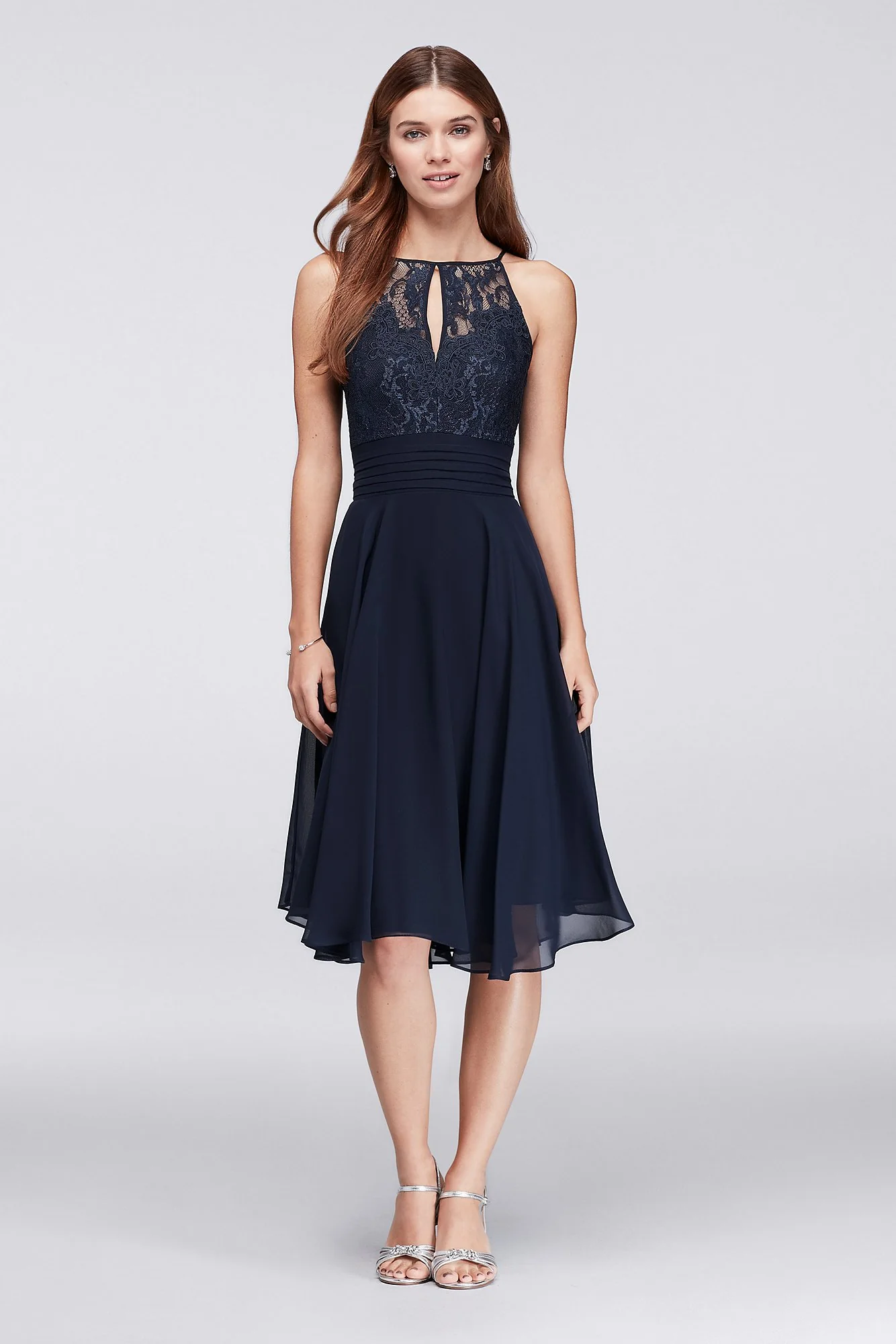 Lace Appliqued Illusion Short Bridesmaid Dress - Image 3
