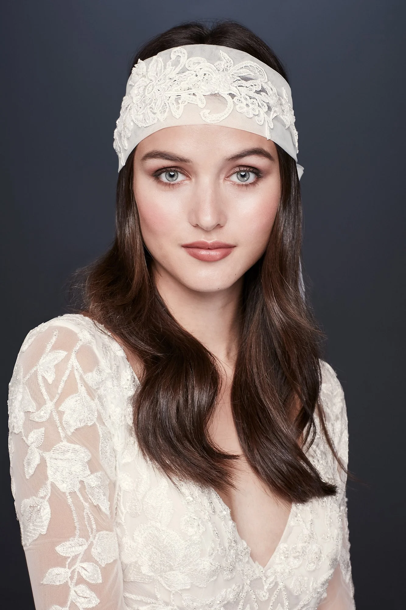 Lace Appliqued Tulle Bridal Headband