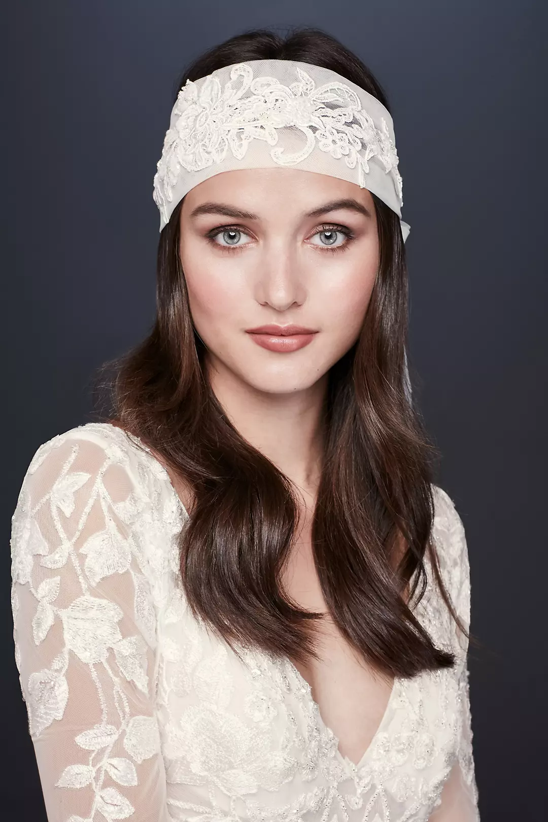 Lace Appliqued Tulle Bridal Headband - Image 2
