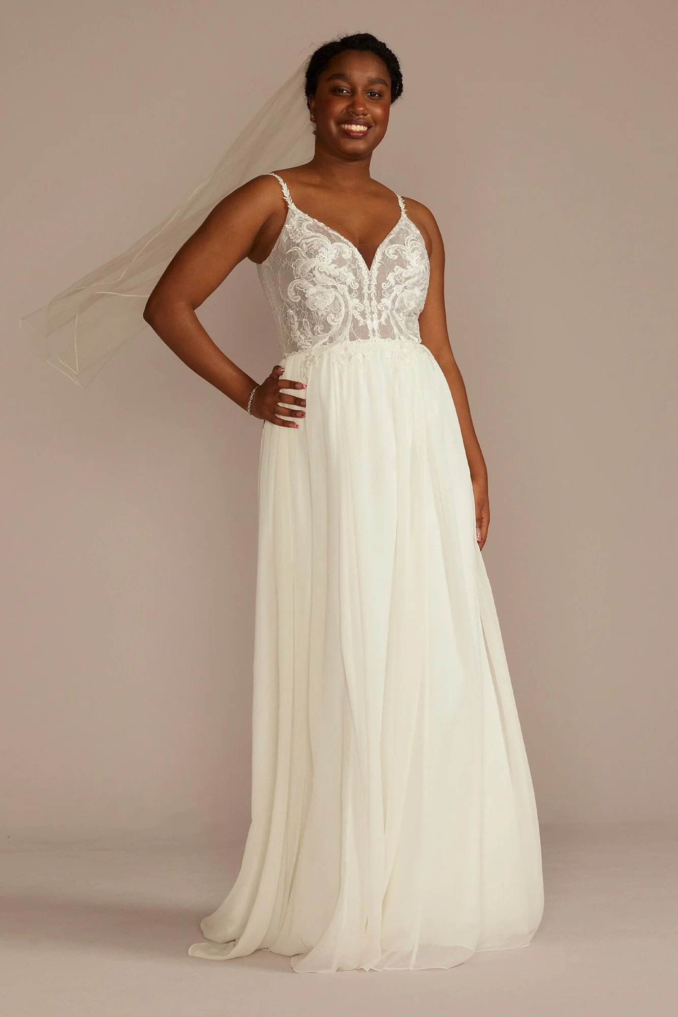 Lace Bodice Spaghetti Strap A-line Wedding Dress - Image 10