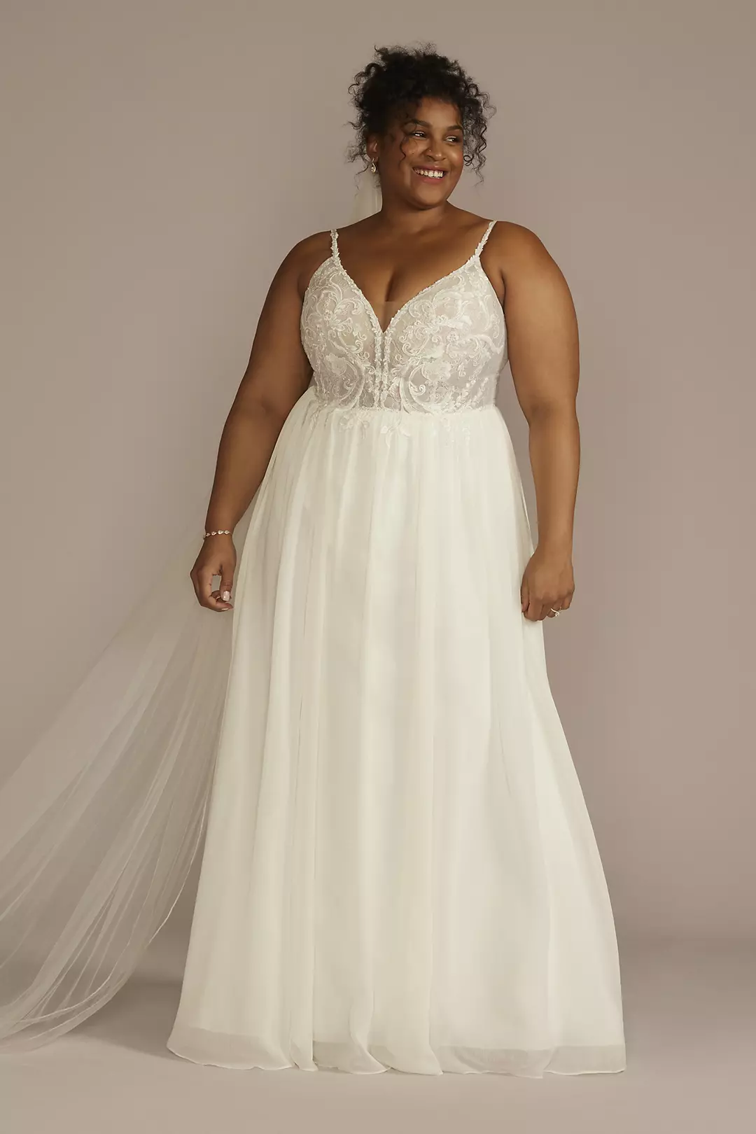 Lace Bodice Spaghetti Strap A-line Wedding Dress - Image 16