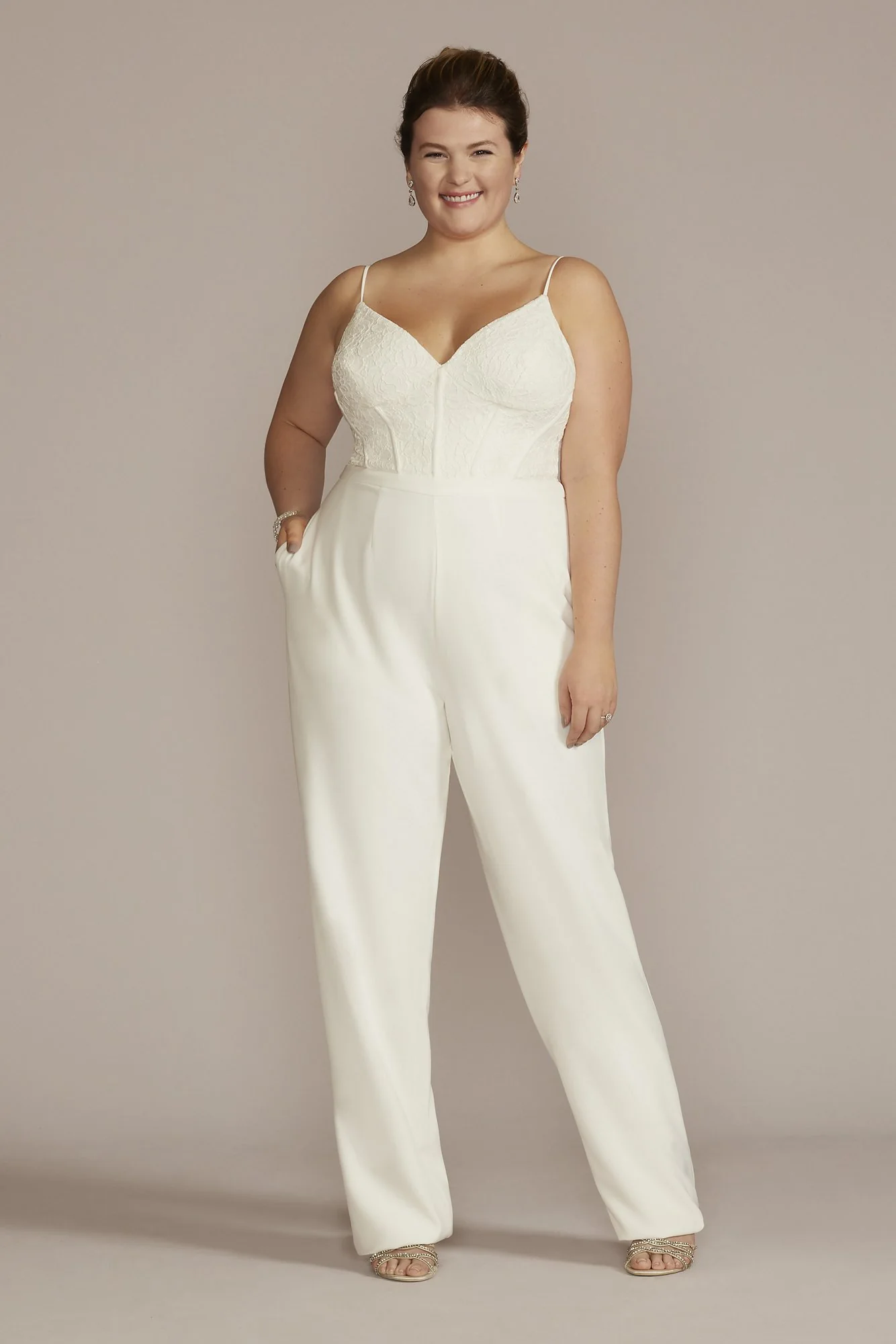Lace Bodice Spaghetti Strap Wedding Jumpsuit - Image 2
