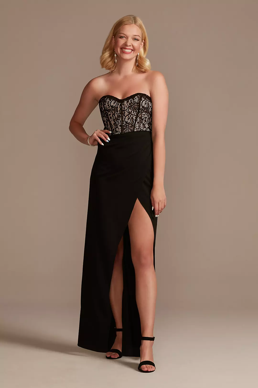 Lace Bodice Strapless Gown with Asymmetrical Waist - Image 4