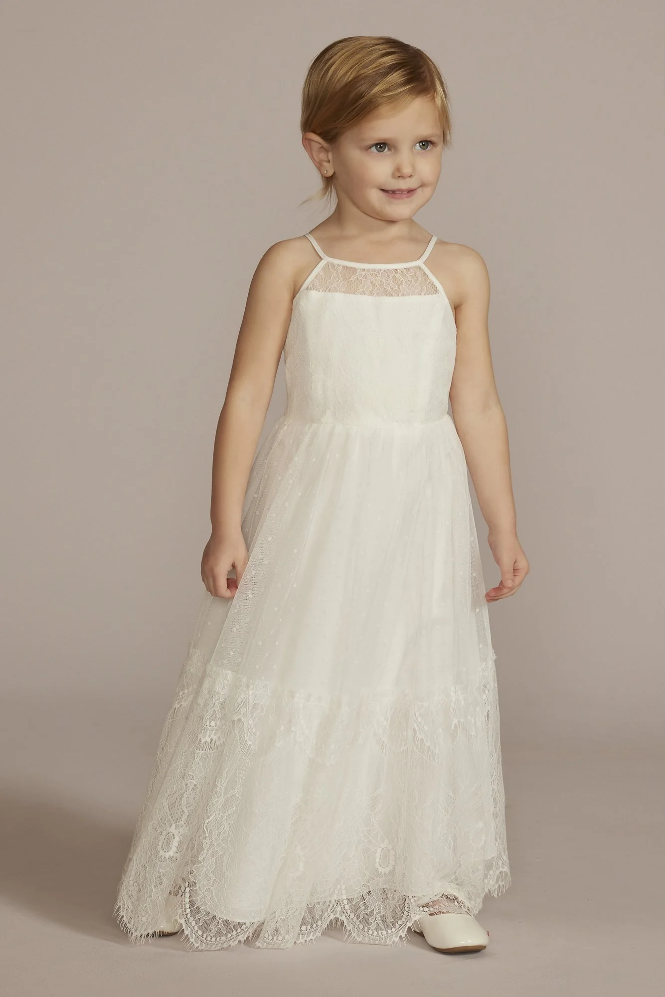 Lace Boho Flower Girl Dress with Keyhole Back