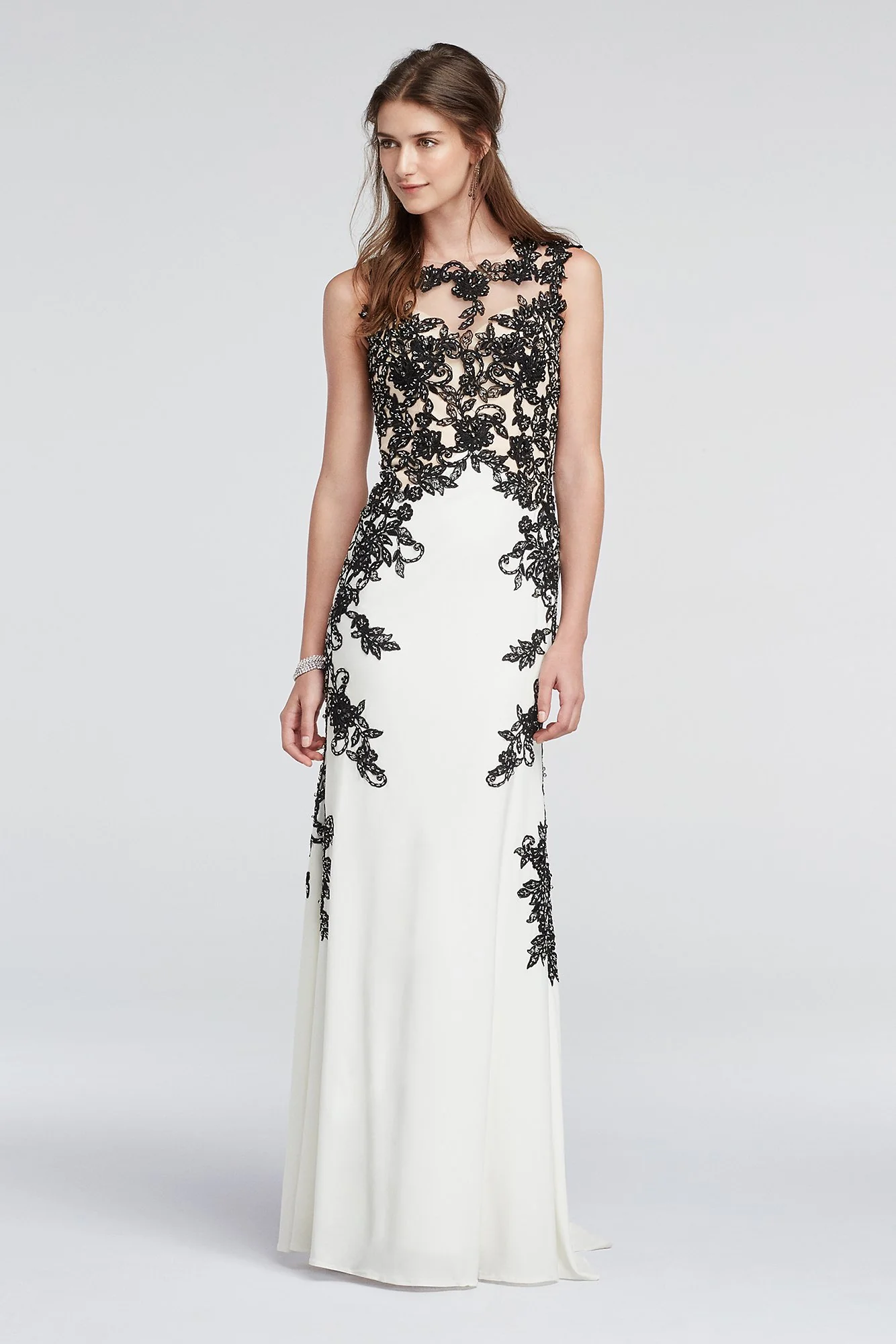 Lace Cap Sleeve Prom Dress with Illusion Detail