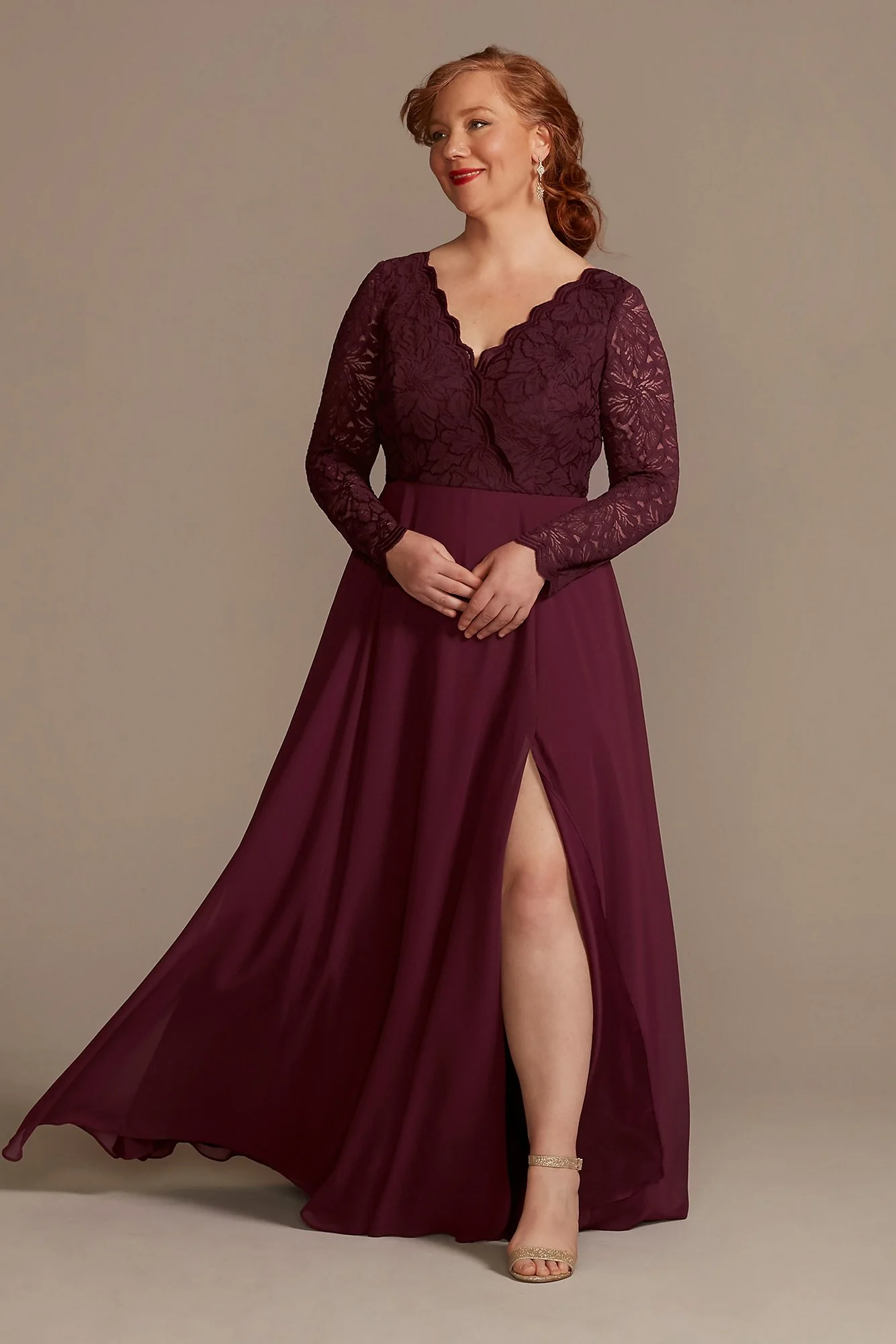 Lace Chiffon Long-Sleeve Long Dress