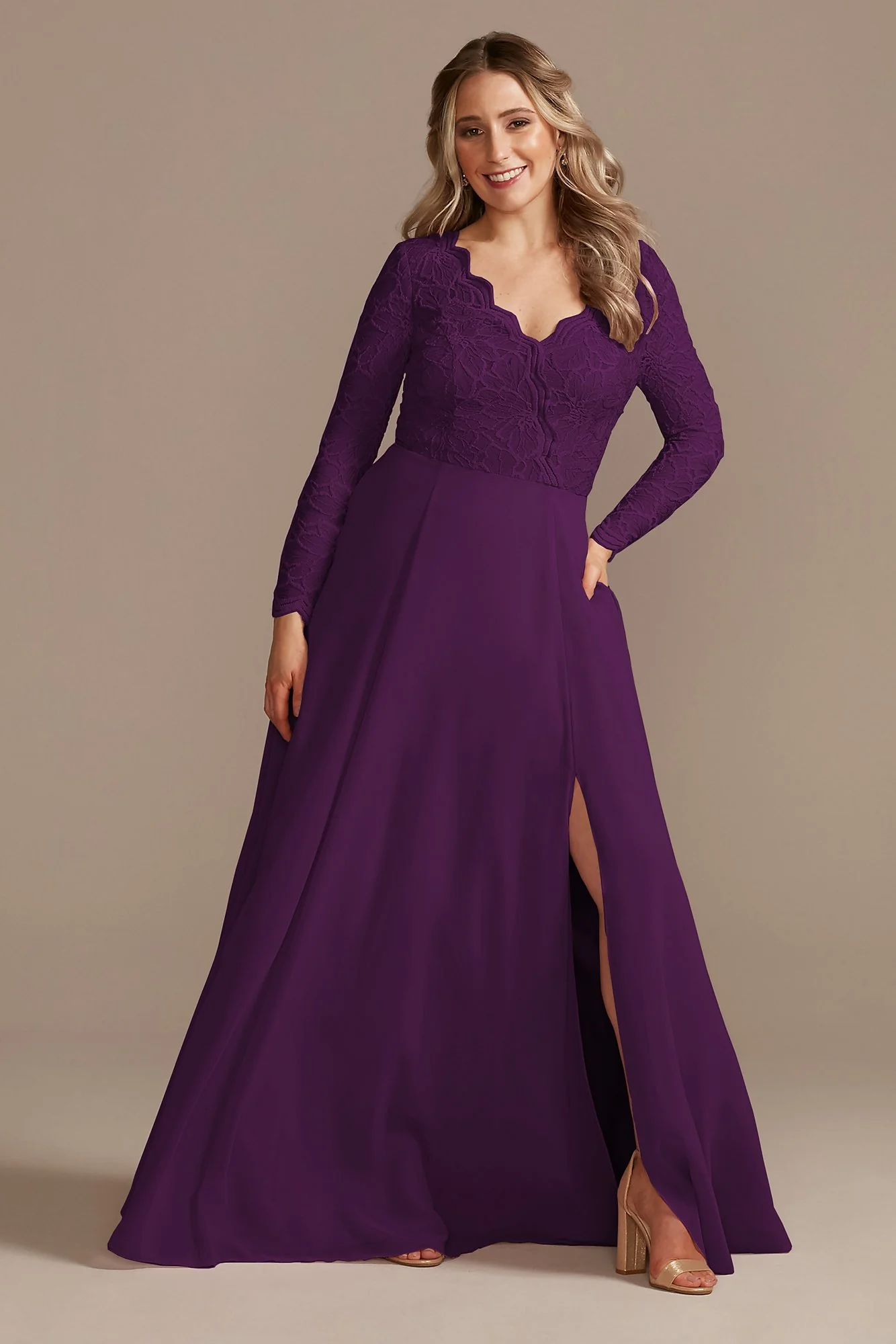 Lace Chiffon Long-Sleeve Long Dress - Image 11