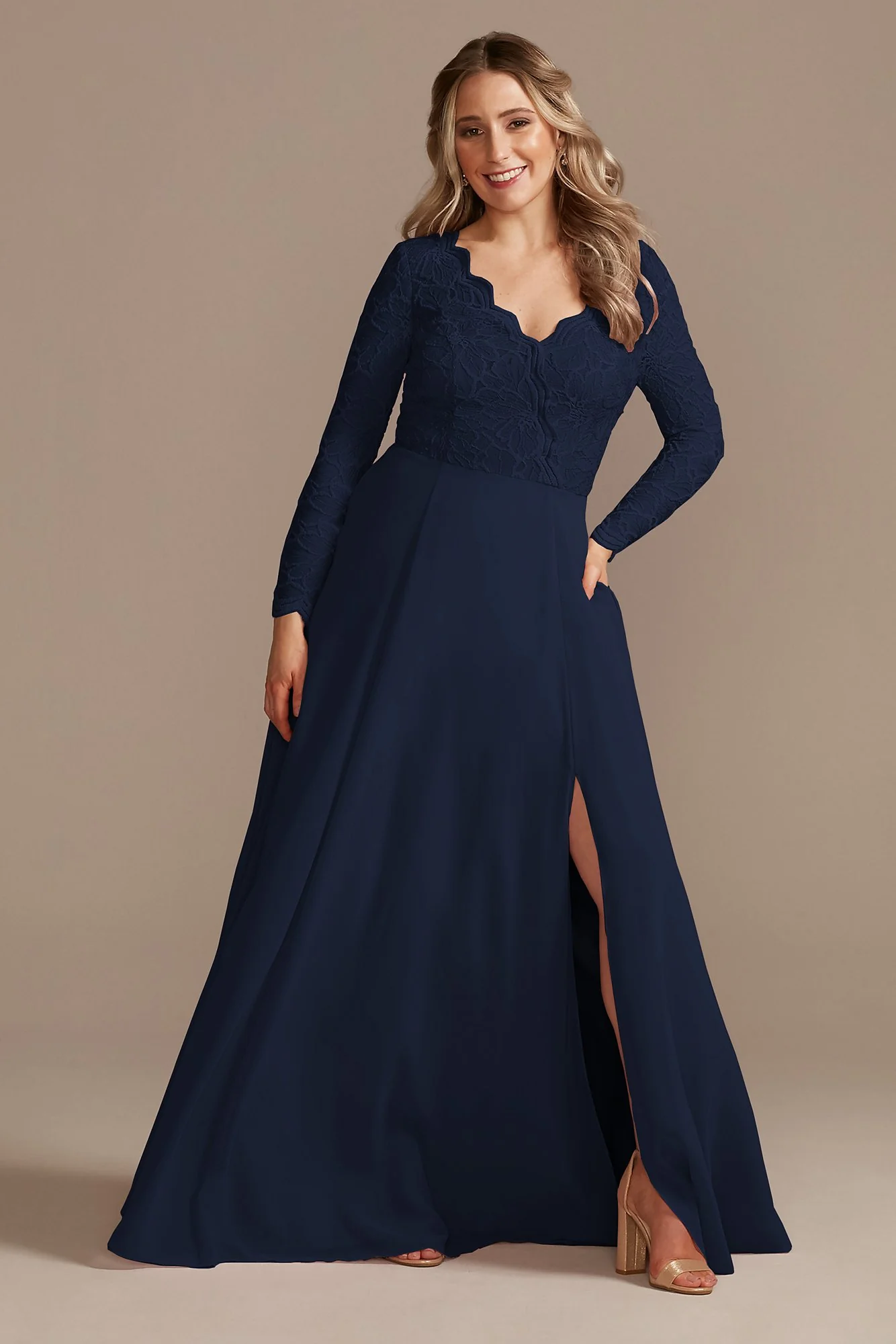 Lace Chiffon Long-Sleeve Long Dress - Image 12