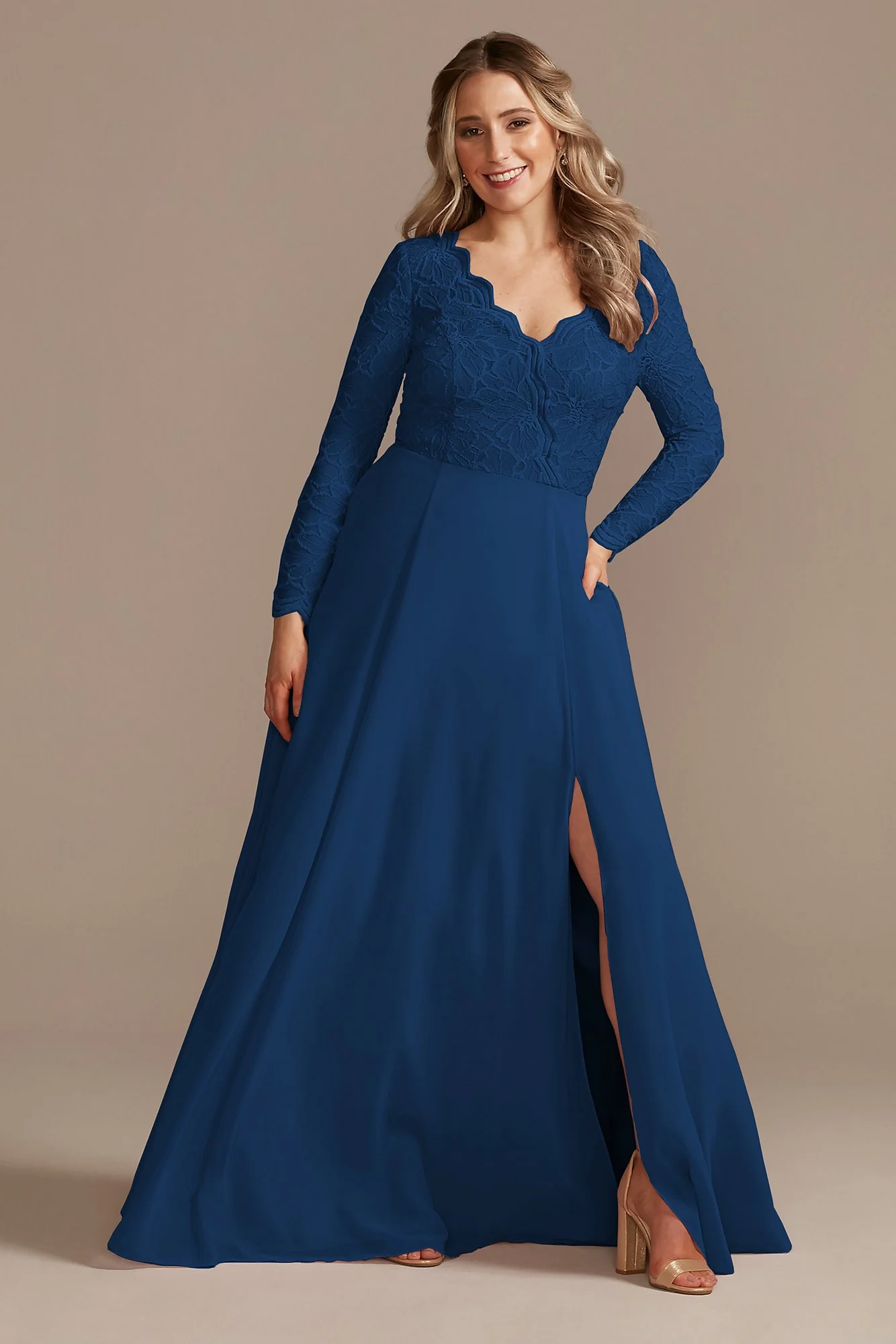 Lace Chiffon Long-Sleeve Long Dress - Image 14