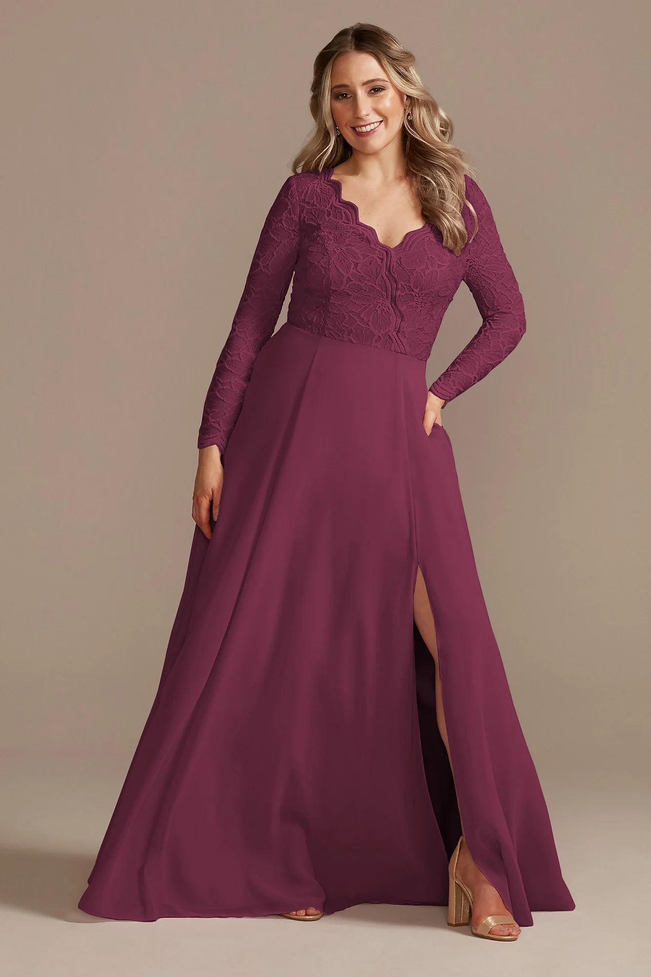 Lace Chiffon Long-Sleeve Long Dress - Image 15