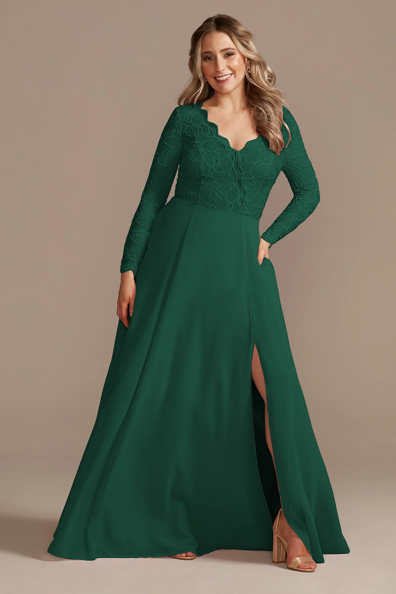 Lace Chiffon Long-Sleeve Long Dress - Image 17