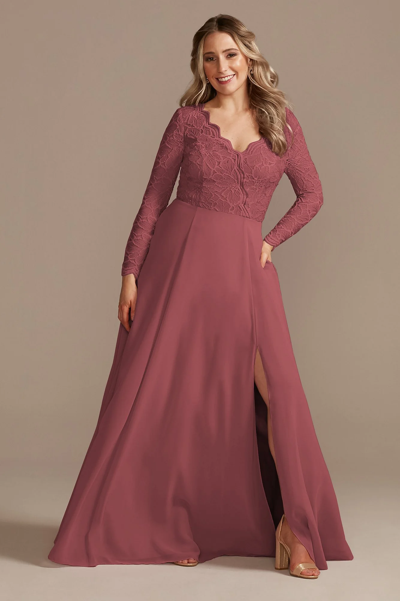 Lace Chiffon Long-Sleeve Long Dress - Image 18