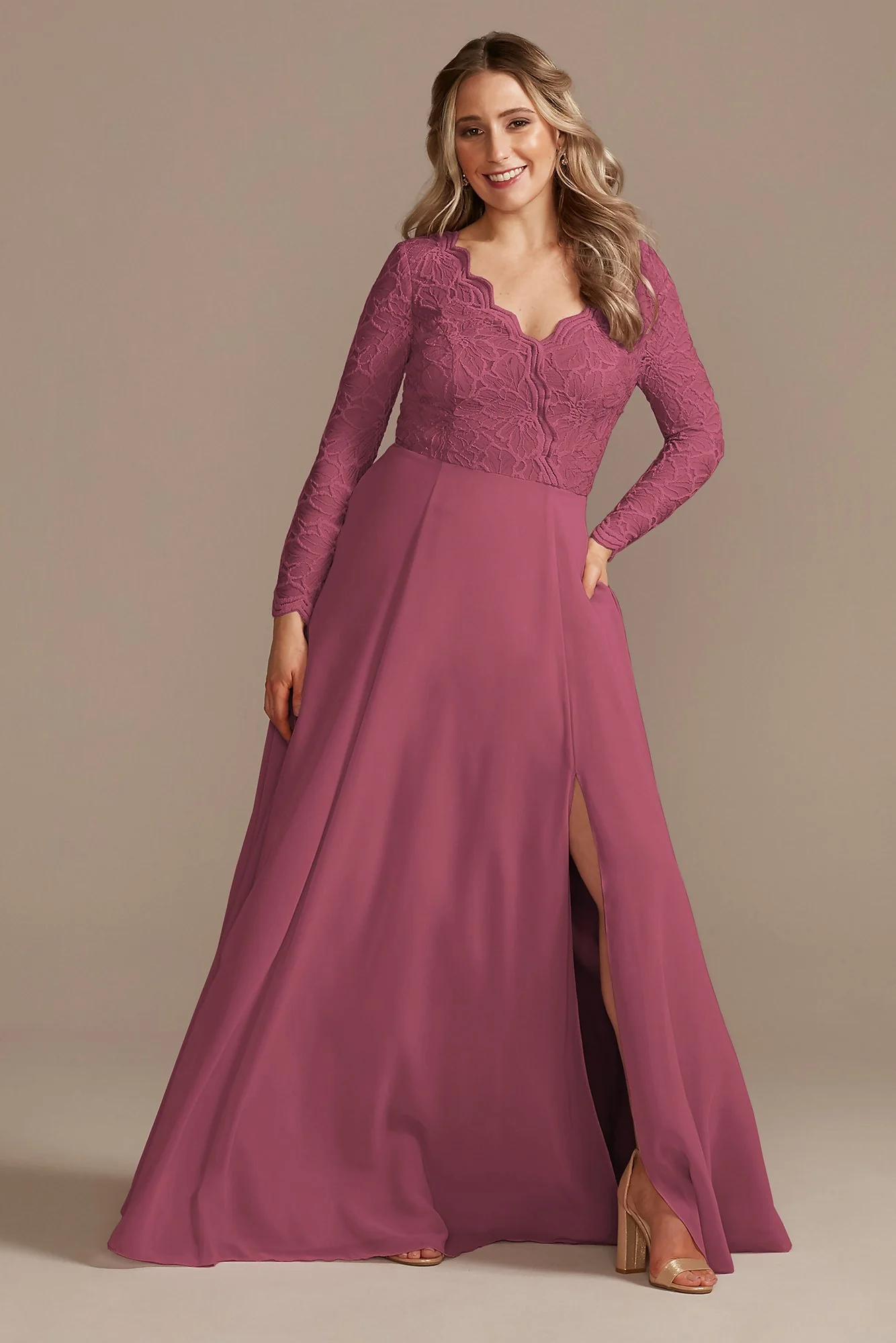 Lace Chiffon Long-Sleeve Long Dress - Image 19