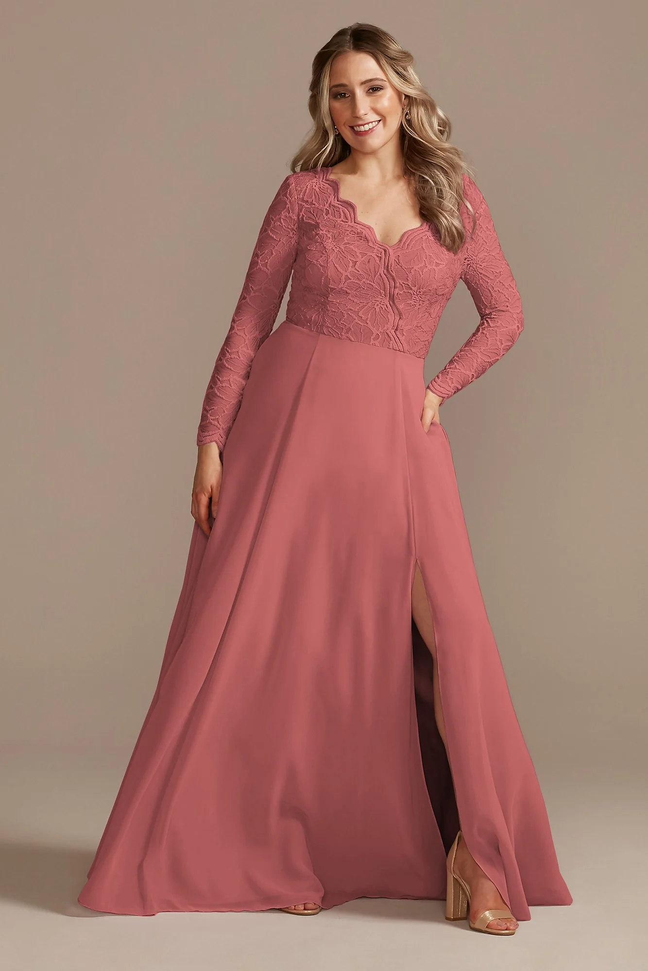 Lace Chiffon Long-Sleeve Long Dress - Image 21