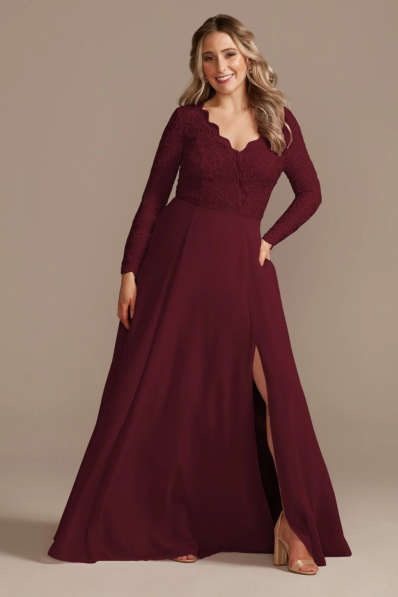 Lace Chiffon Long-Sleeve Long Dress - Image 22