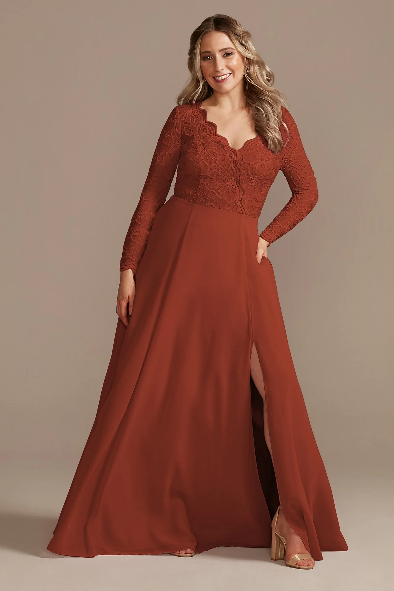 Lace Chiffon Long-Sleeve Long Dress - Image 23
