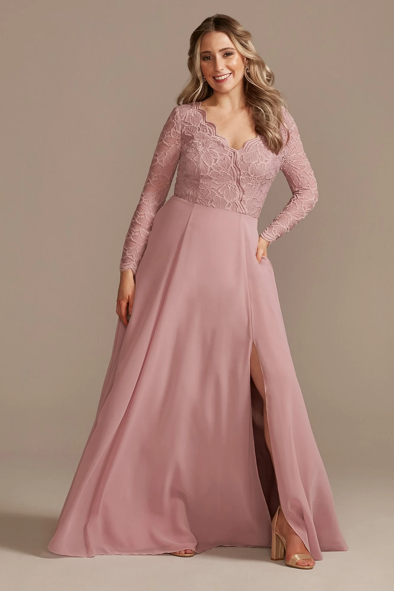 Lace Chiffon Long-Sleeve Long Dress - Image 24