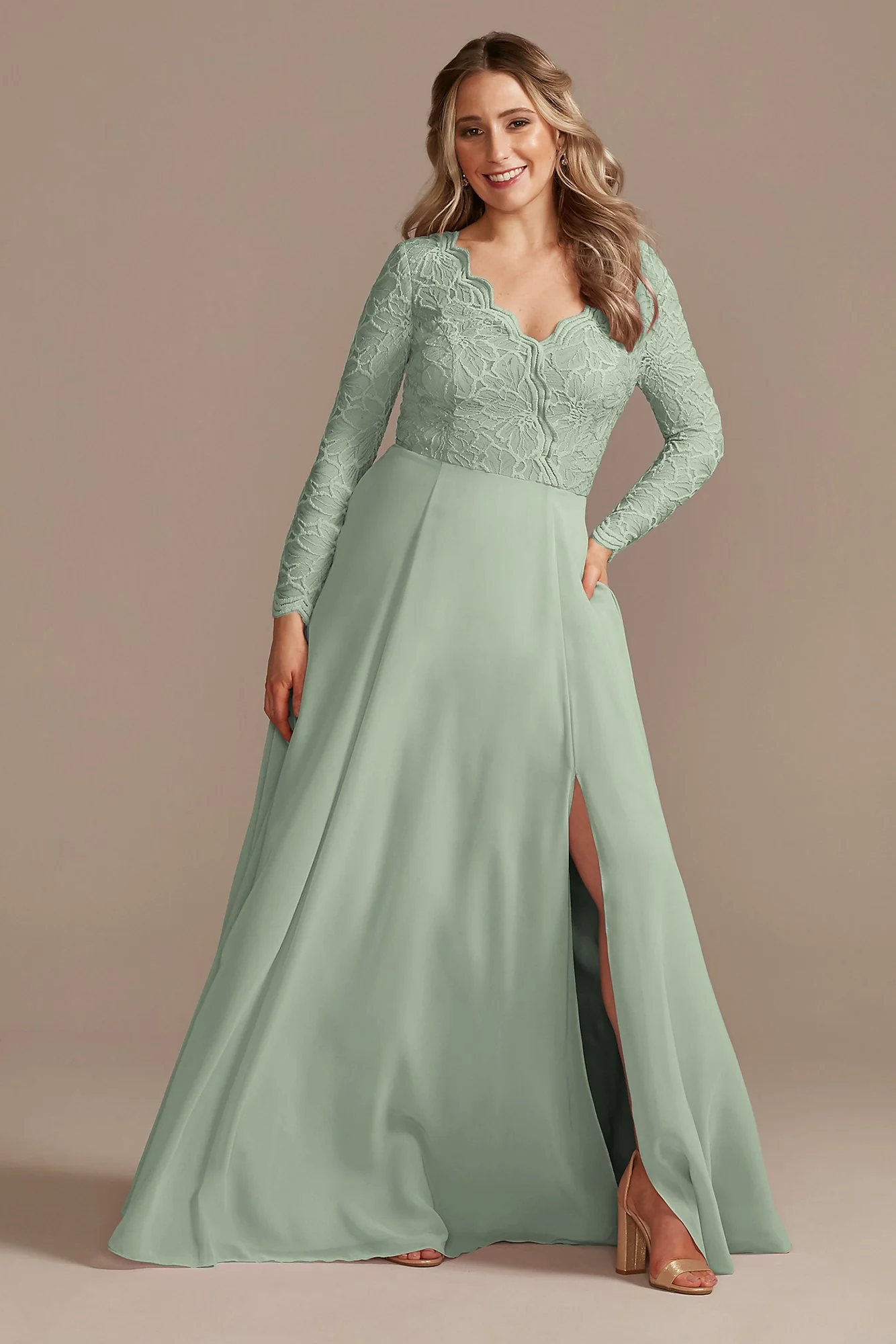 Lace Chiffon Long-Sleeve Long Dress - Image 3