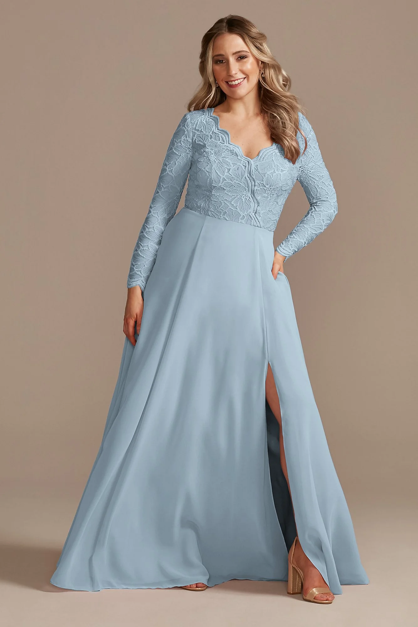 Lace Chiffon Long-Sleeve Long Dress - Image 4