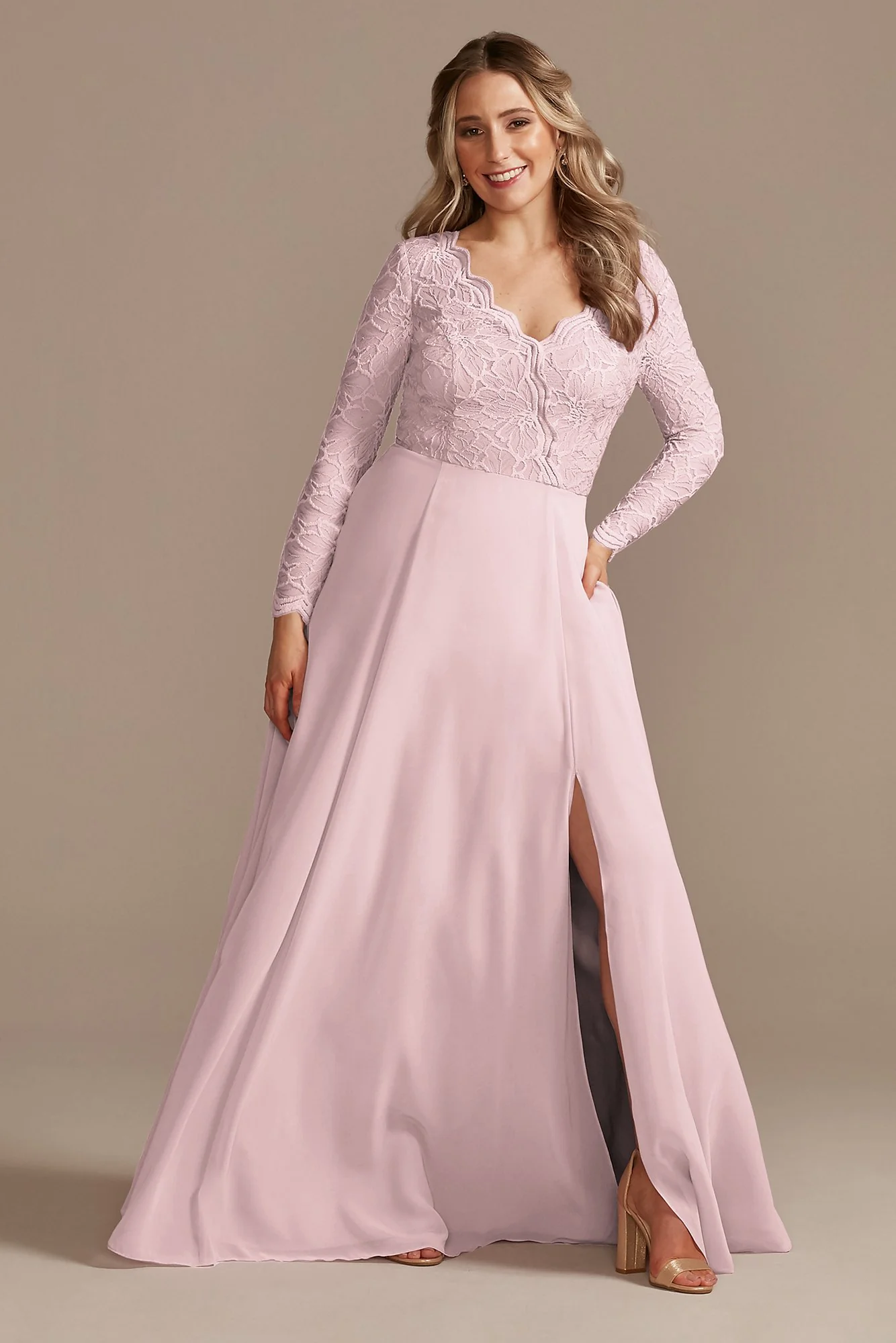 Lace Chiffon Long-Sleeve Long Dress - Image 8